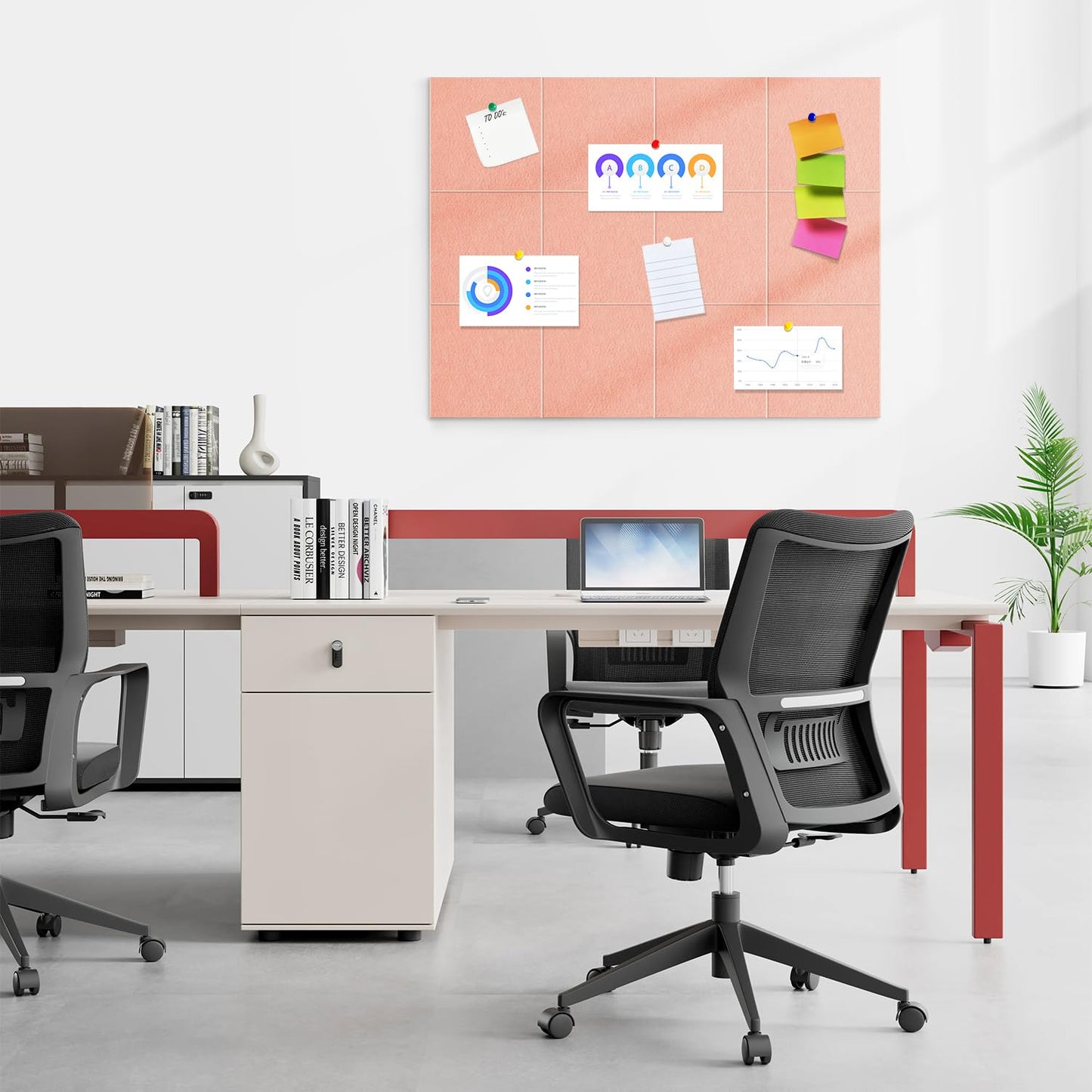 Large Cork Board for Walls 48"x36" |Cork Board Alternative| 12 Pack Felt Wall Tiles| Pink Bulletin Board with Removable Adhesive | Cork Boards Pinboard for Office Home Classroom，Pink