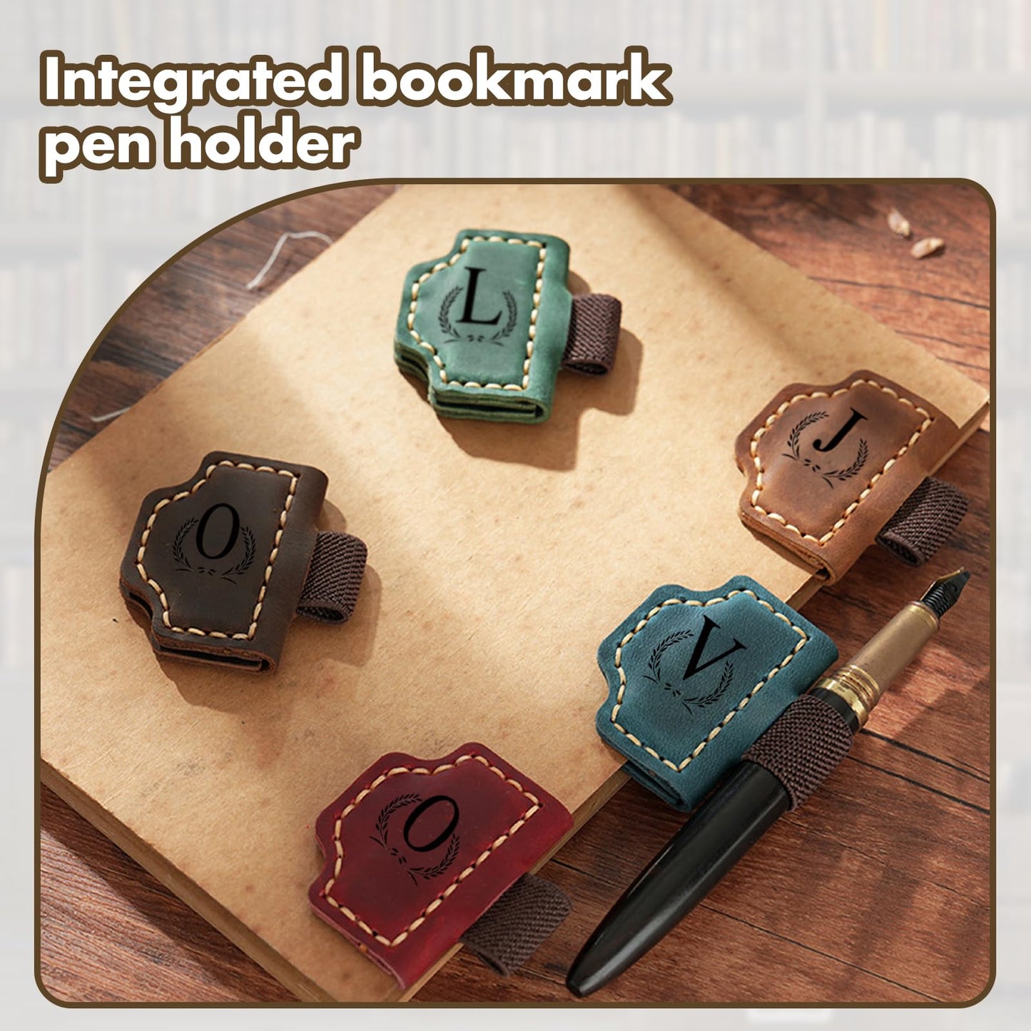 Custom Bygone Mark Bookmark with Pen Holder, 26 Letters Name Initial Personalized Magnetic Leather Bookmark, Gifts for Book Lovers, Readers, Travelers, Leather Book Marks (Wine Red, I)