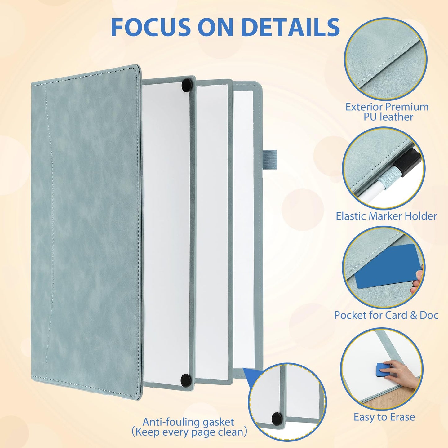Feifeiya 6 Sides Dry Erase Notebook Portable White Board 12"x9"(a4) Travel Dry Erase White Board Notebook Foldable Anti-ghosting Surface for Office, School, Study, Travel & Business Meeting Planning
