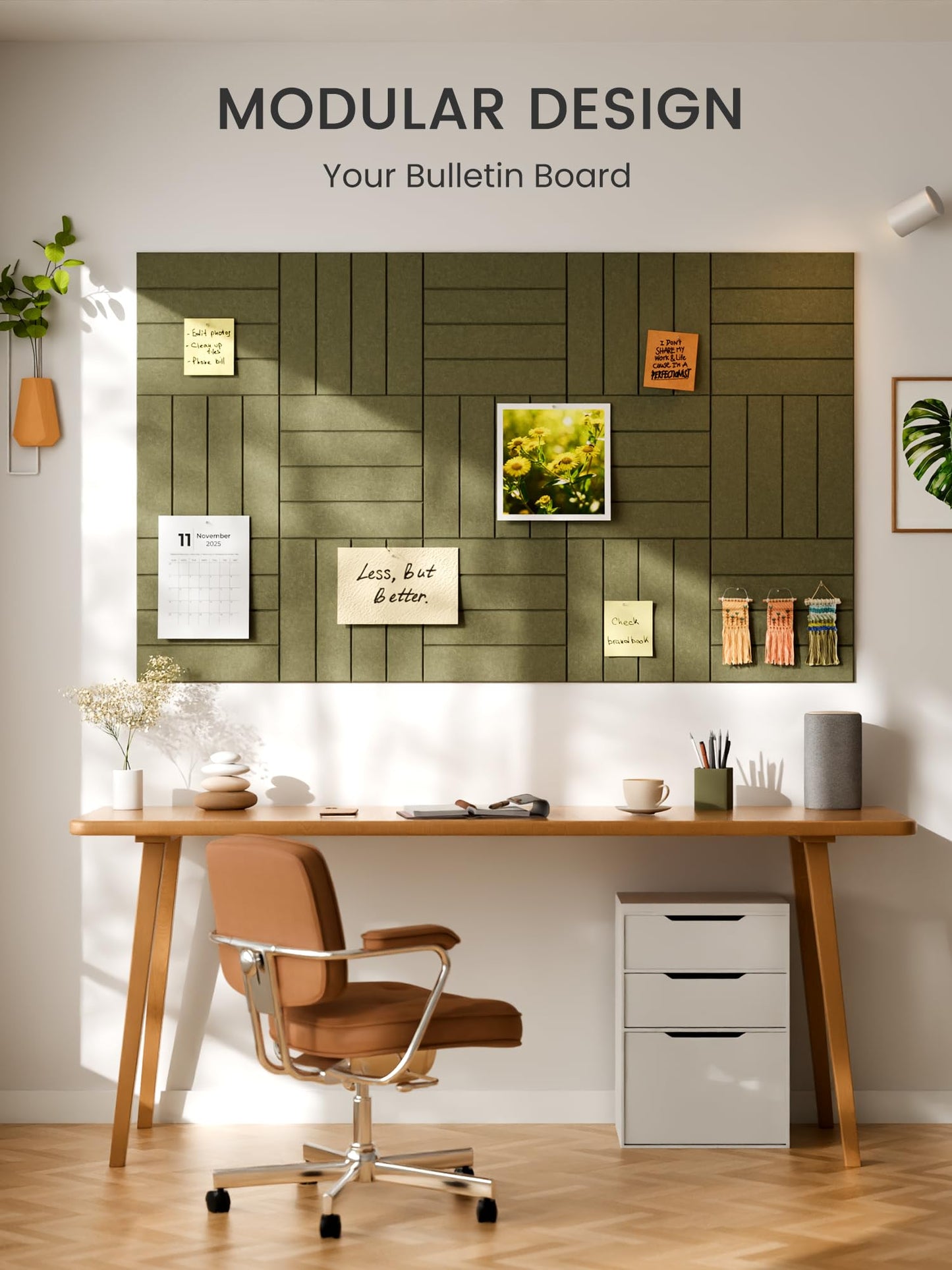 Bumusty Large Cork Board Alternative-48 x 36" Felt Bulletin Board Tiles, with 30 Pushpins, 70 Adhesive Tabs, Bold-Stripe 12-Pack, Cork Boards for Office Push Pin Board Felt Board-Olive Green