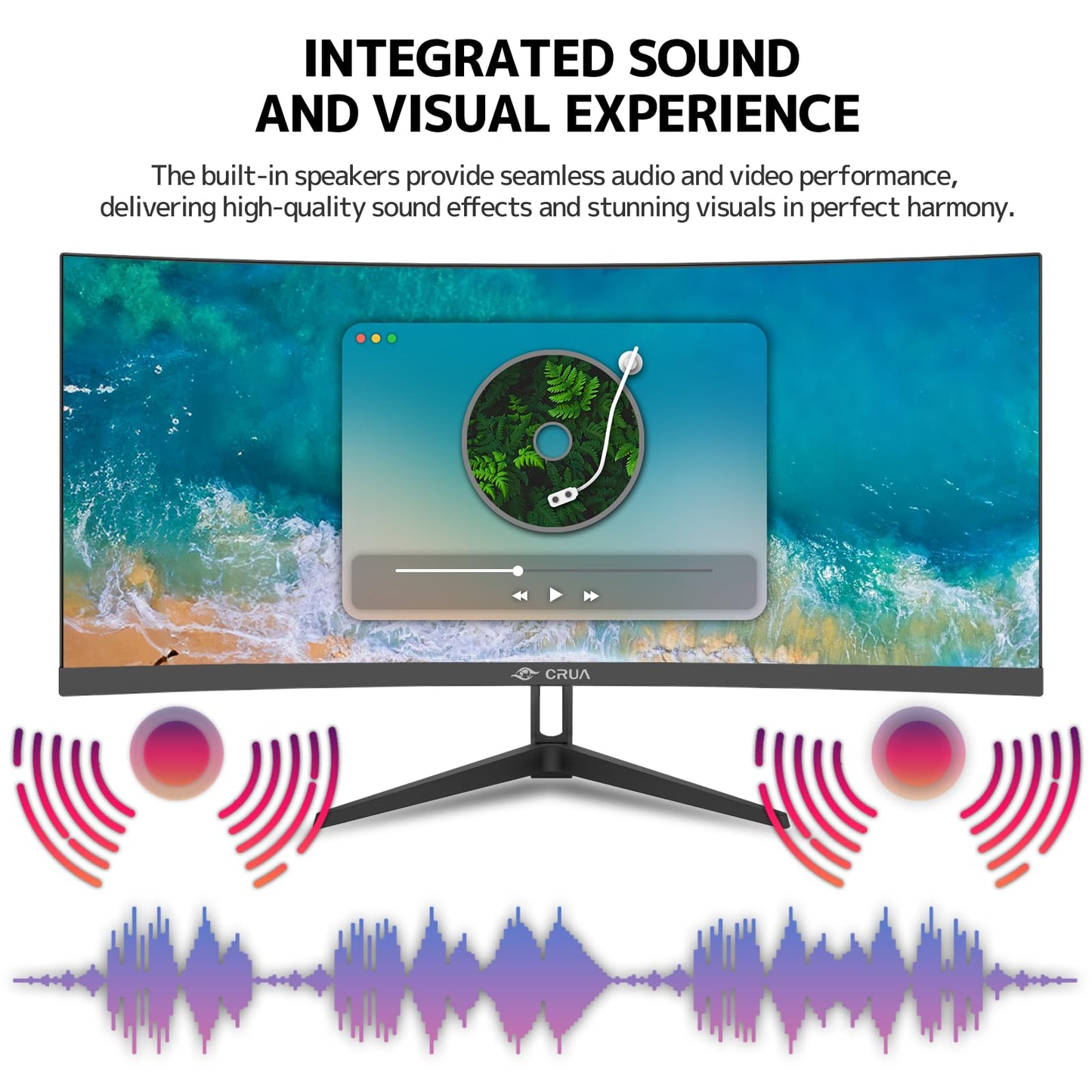 CRUA 34" Ultrawide Curved Monitor, 21:9 UWQHD 3440x1440 100Hz 3800R IPS Computer Monitors with Built-in Speakers, FreeSync, 120% sRGB, 92% DCI-P3, Blue Light Filter, HDMI 2.0 & DP 1.4, Wall Mountable