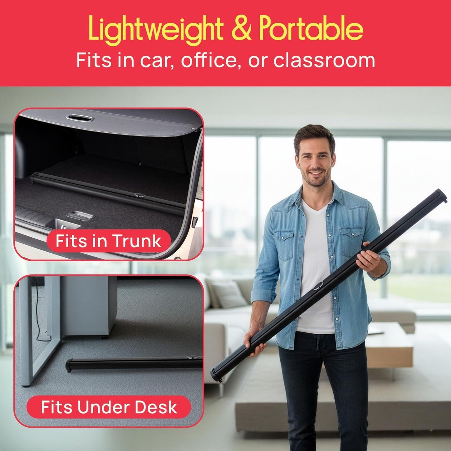 Pyle 50 Inches Projector Screen Portable Floor Standing Fold-Out Roll-Up Tripod Manual, Mobile Movie Screen, Home Theater Cinema Wedding Party Office Presentation, Quick Assembly - PRJTP53,White
