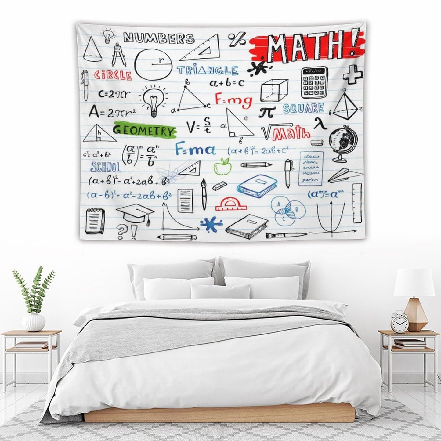 DDCBNS Math Symbols Tapestry,Funny Equations Geometry Function Print Educational Tapestry Wall Hanging Home Décor for Study Classroom Bedroom Living Room Office 80" x 60"