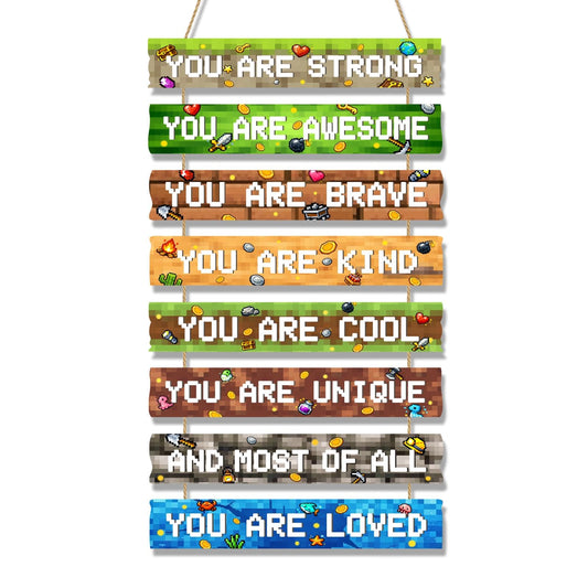 Rutiyoka Pixel Gaming Room Decor for Boys Bedroom Boy Room Wall Decor Dino Inspirational Wall Art for Kids Room Decor Wood Gamer Wall Decorations Little Boy Nursery Room Decor Toddler Room Sign (Pixel)
