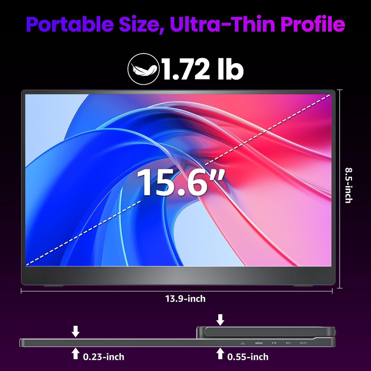Upperizon Portable Monitor 15.6 inch 4K UHD 3840X2160 145% sRGB IPS HDR HDMI USB-C Travel Monitor for Laptop MacBook PC Surface PS5 Xbox, External Display with Kickstand & Speakers, VESA Compatible