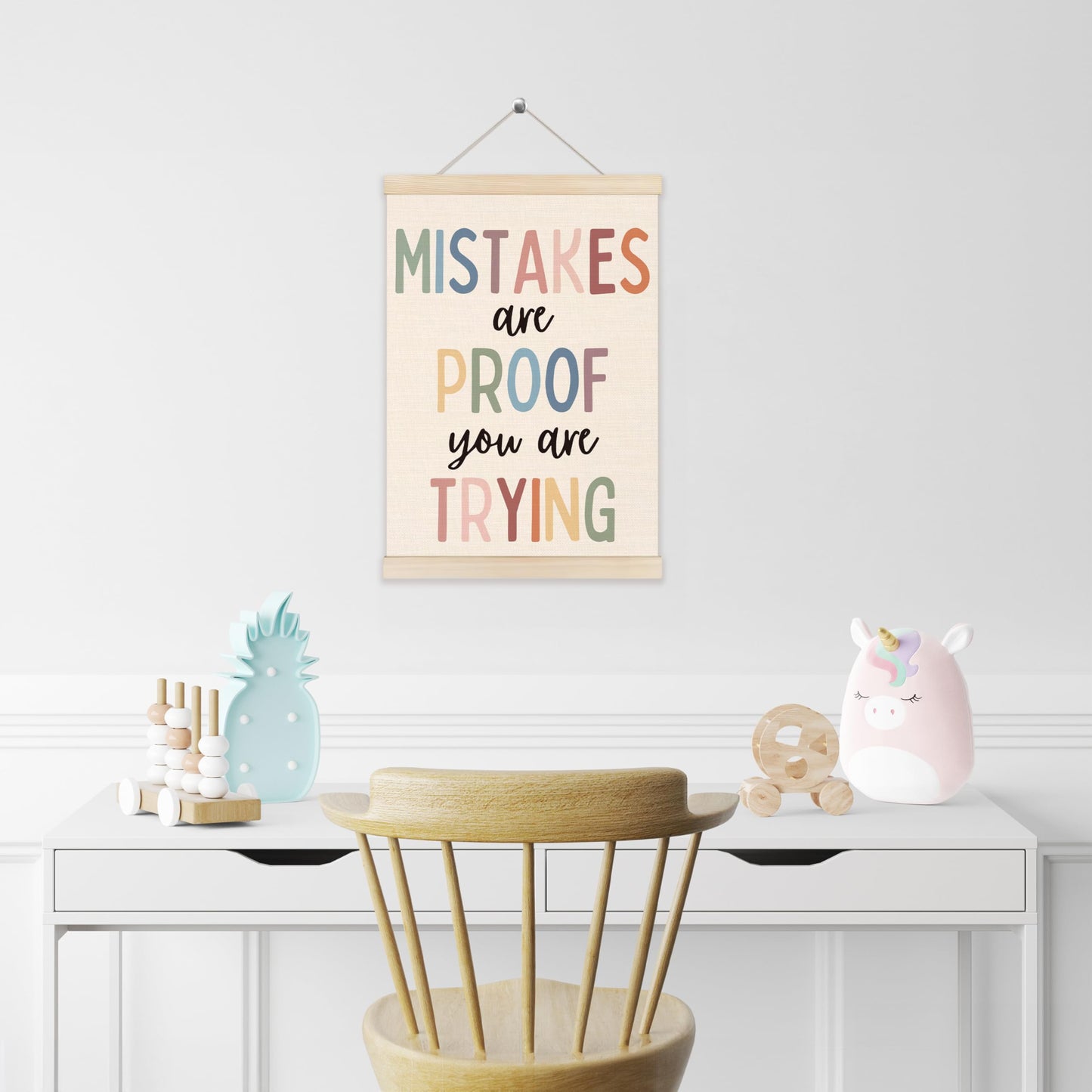 Koesus Boho Mental Health Wall Art Poster Hanger Frame 12x16 Inch, Mistakes Are Proof You Are Trying Inspirational Quotes Canvas Pictures Prints Framed Wall Decor for Classroom Therapist Office