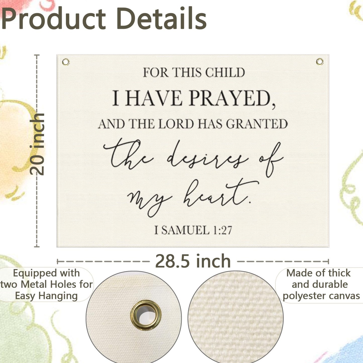 Nursery Wall Decor-Rectangular Canvas Banner Flag Poster Wall Decoration for Baby Kids Girl Boy,Nursery Bedroom Playroom Babyroom Decor-Baby Shower Christmas Gift-This Child I Have Prayed-28.5"L×20"W