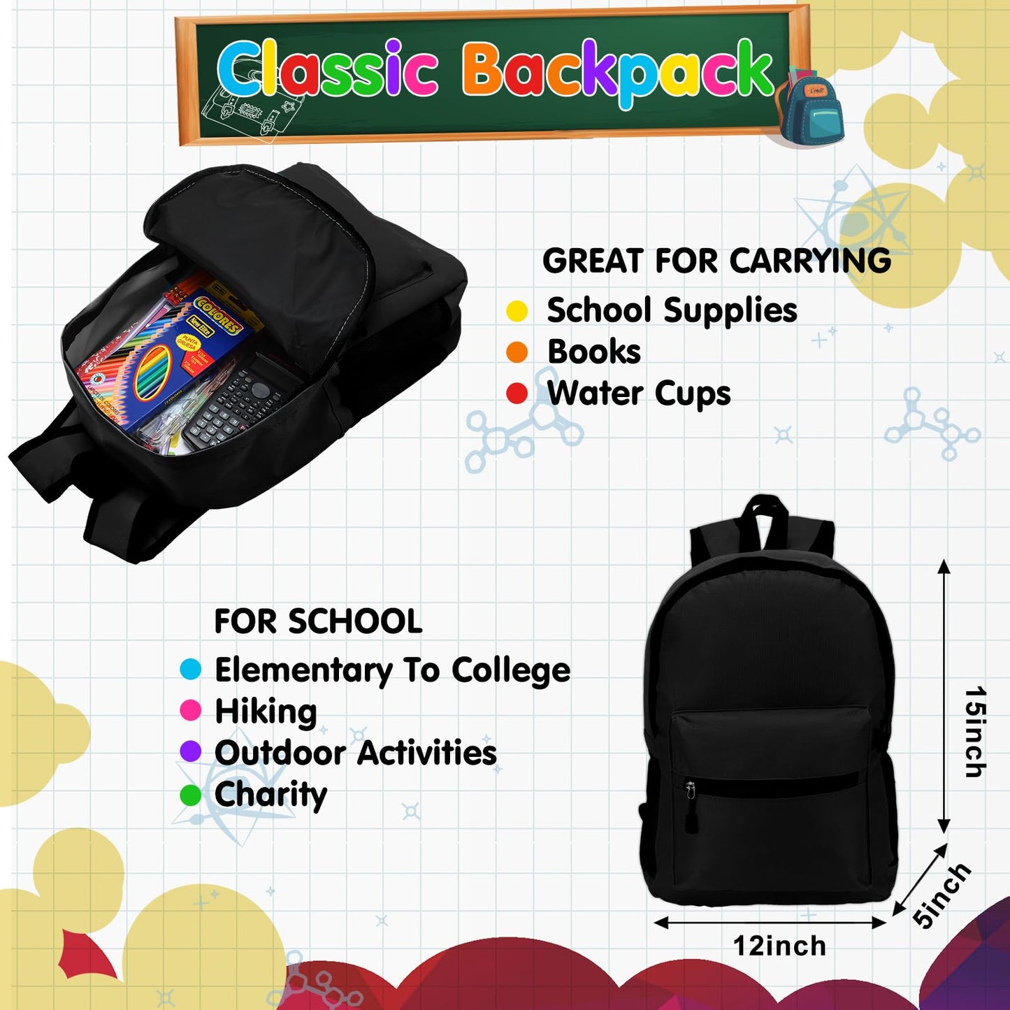 Gilprop 81 Pcs School Supply Kit with Backpack Back to School Supplies Bundle Bulk School Essentials for Elementary Middle High School Students Includes Folders Notebooks Pencils and More(Black)