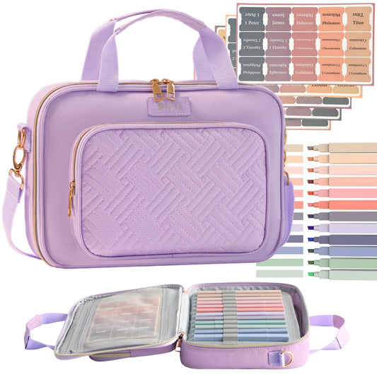 Bible Cover for Women Bible Case, Large Bible Bag, Bible Study Supplies Bible Journaling Kit Book Carrying Case with Bible Highlighters Tabs, Valentines Day Christian Gifts for Women (Purple)