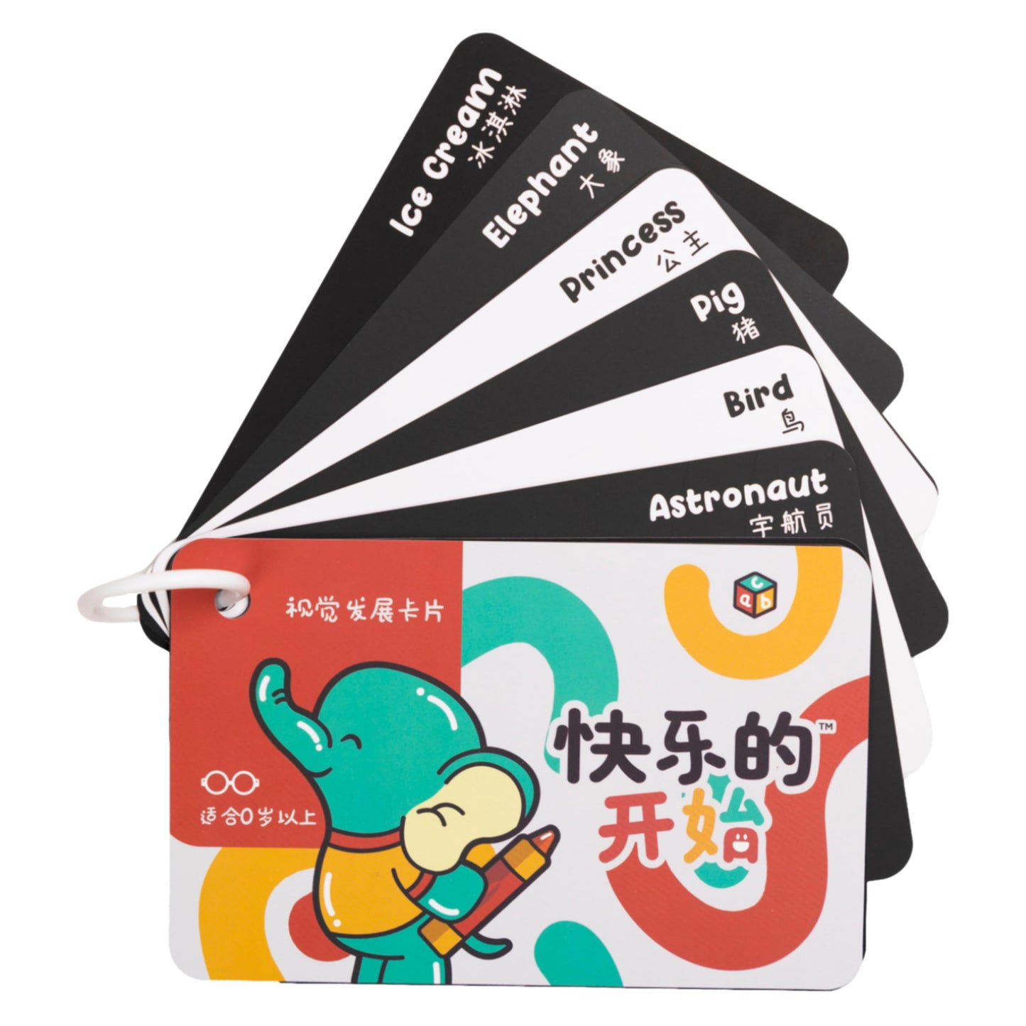 Happy Start High Contrast Baby Cards for Newborns - Black & White Cards, Water-Resistant, BPA-Free, Portable Educational Flashcards for Visual Stimulation, Award-Winning, Ages 0+ (English & Chinese)