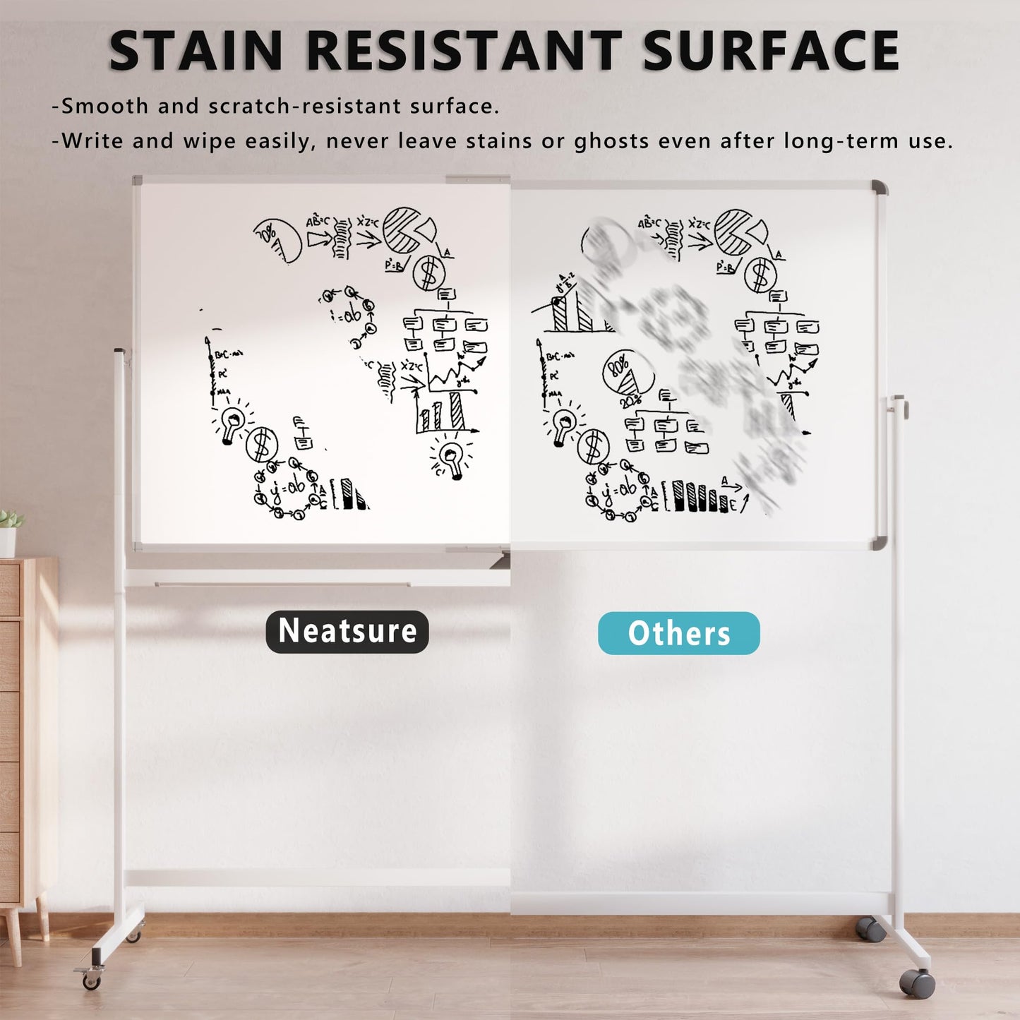Large Rolling Whiteboard on Wheels, 72" x 36" Double-Sided Mobile White Board with Stand, 6' x 3' Portable Standing Magnetic Dry Erase Board Easel for Home Office Classroom School, Silver