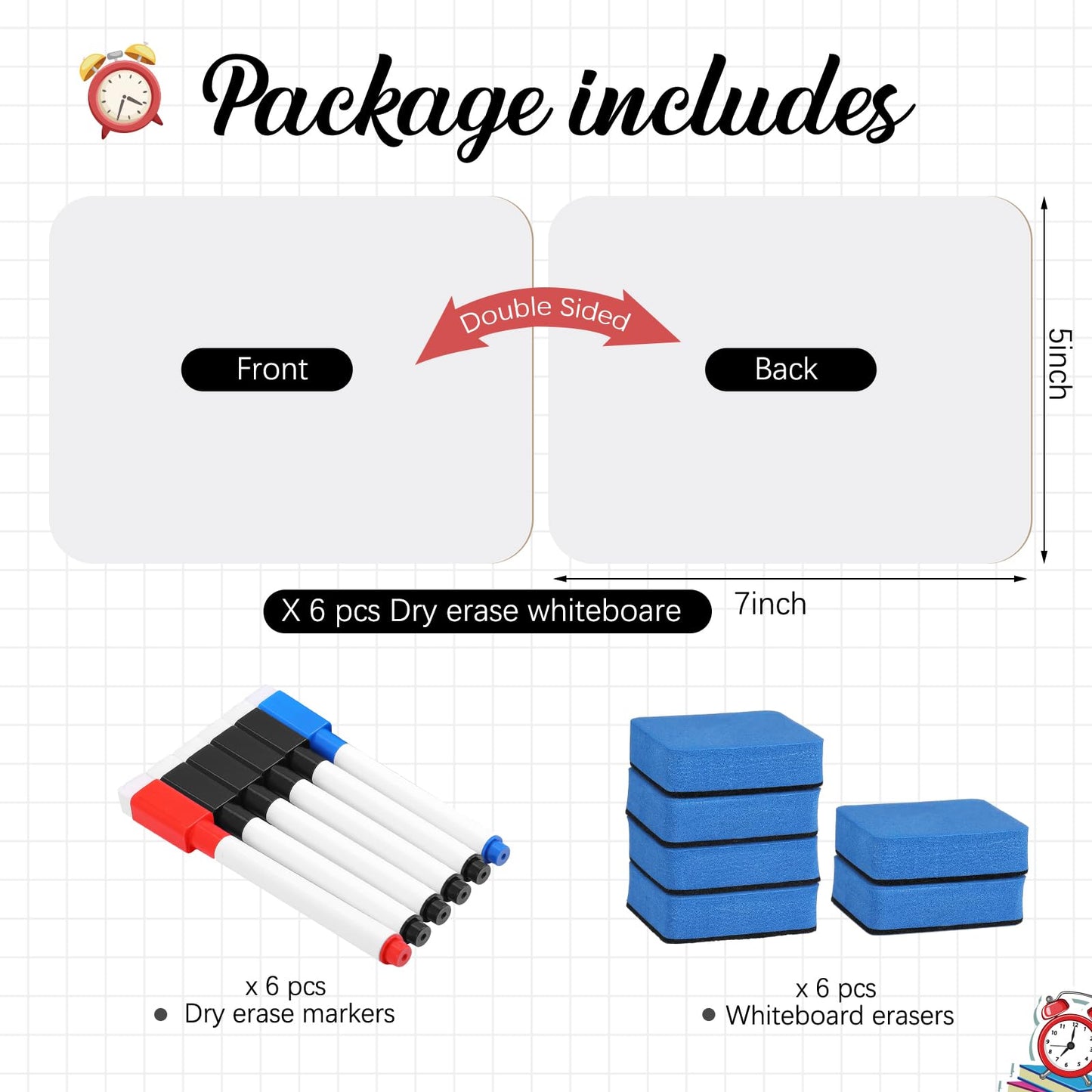 Affrolling 6 Sets Small Whiteboard Dry Erase Boards 5" x7'' Mini Double Sided Dry Erase Lap Boards with Markers Erasers Pen Holders Personal Whiteboards for Students Classroom Teacher