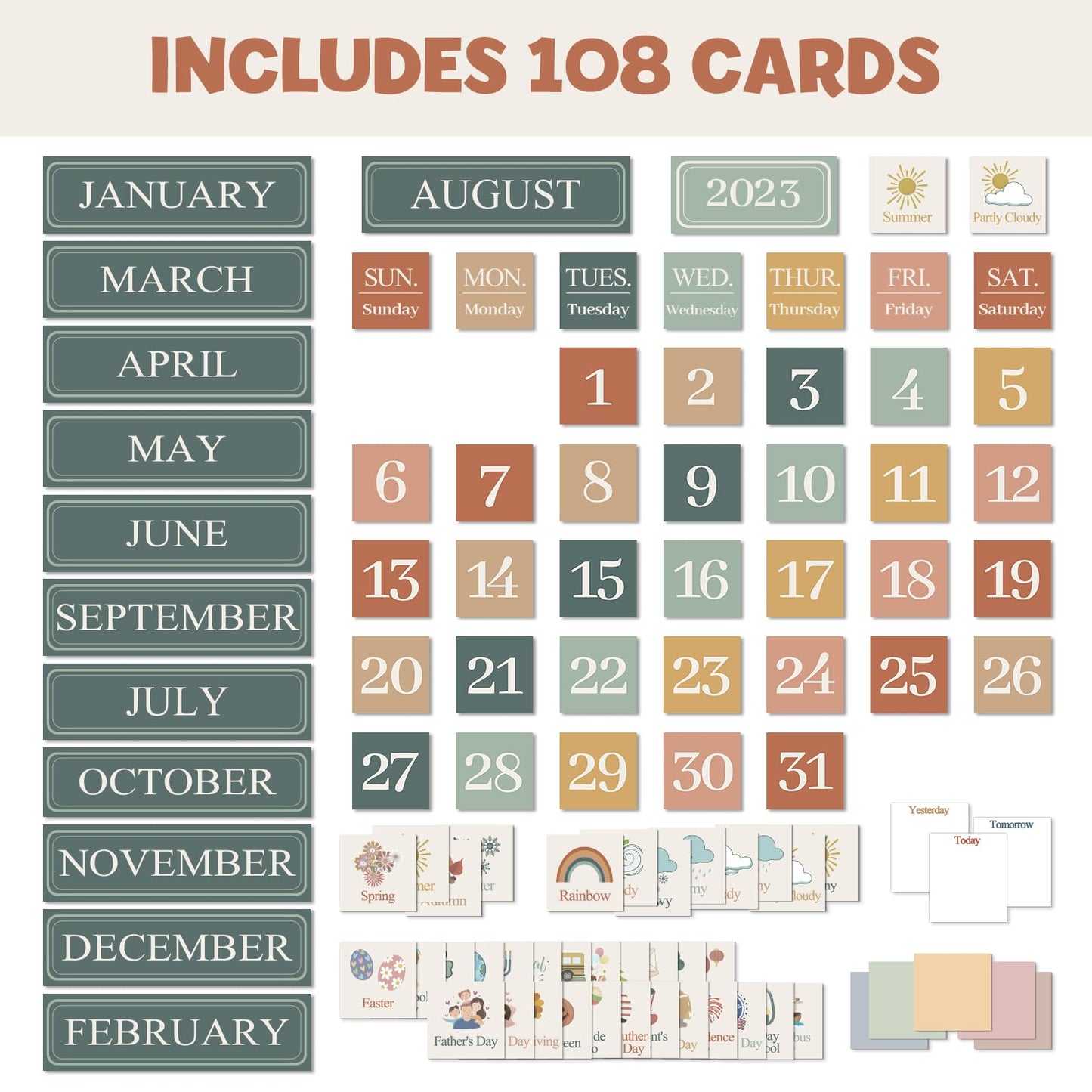 Godery Boho Calendar Pocket Chart for Classroom Cards Add-On School Supplies Teacher Decorations Bulletin Board Pre-K To 6th Grade, Black-2