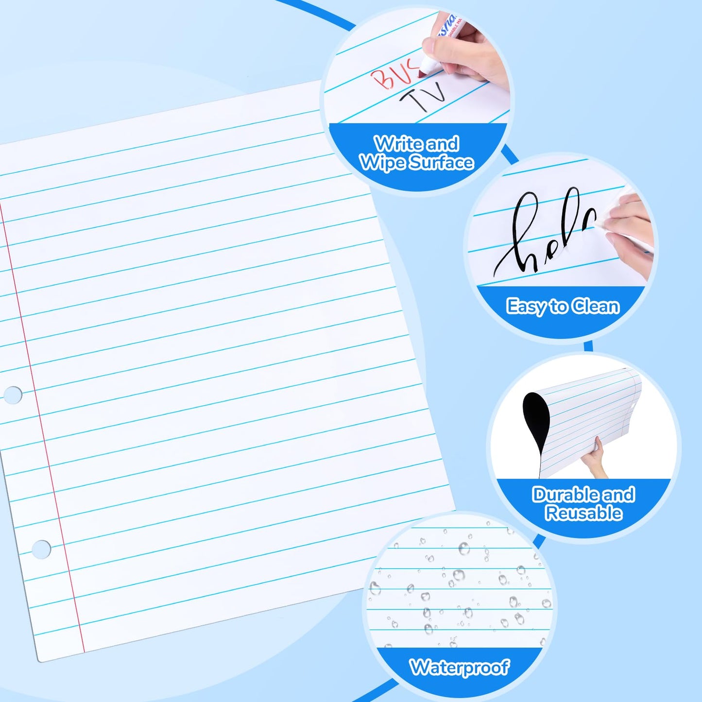 JoyCat Giant Magnetic Dry Erase Notebook Paper, 22" L x 28" H Handwriting Lined White Board for Classroom Must Haves,Whiteboard Accessories for Homeschool Teaching Supplies
