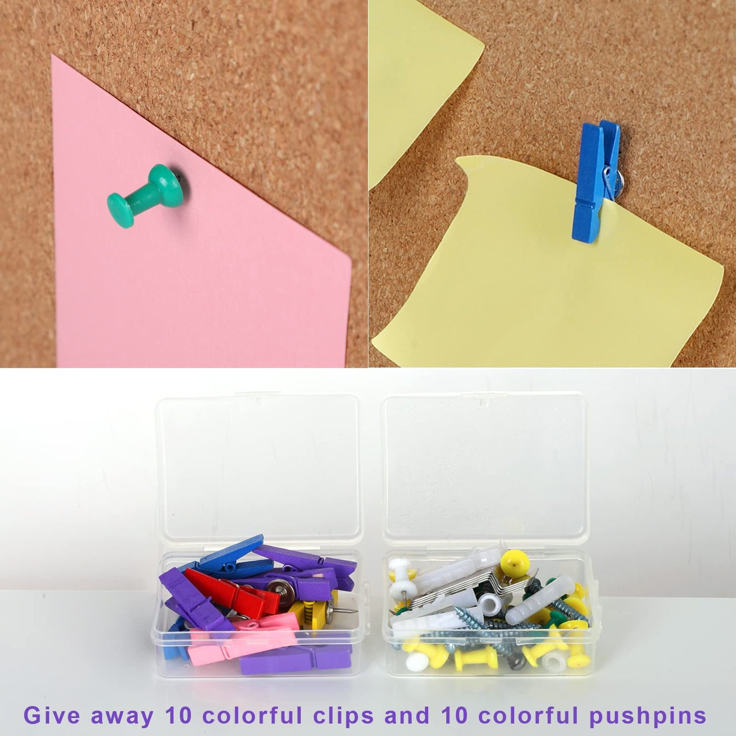 WAYHOUL Cork Bulletin Board for Walls, 1/2" Thick Hexagon Pin Board for Walls with Frame, Black Small Corkboard with 10 Push Pins and 10 Wood Clips, Tack Board for Home Office and School 2Pack