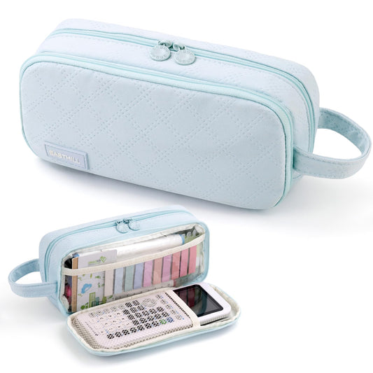 EASTHILL Large Capacity Pencil Case Cute Pencil Pouch with Handle Stationery Pen Bag for Teen Girls-Blue