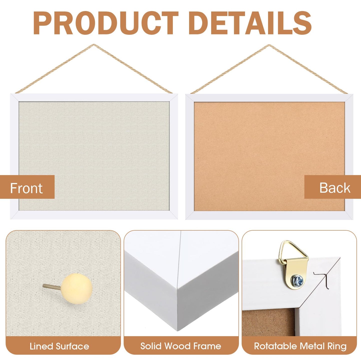 Teling 9 Pack Wood Bulletin Boards with Linen 12''x 16'' Cork Board for Walls with 90 Pushpin Decorative Wood Framed Display for School Office Home Decor (White)