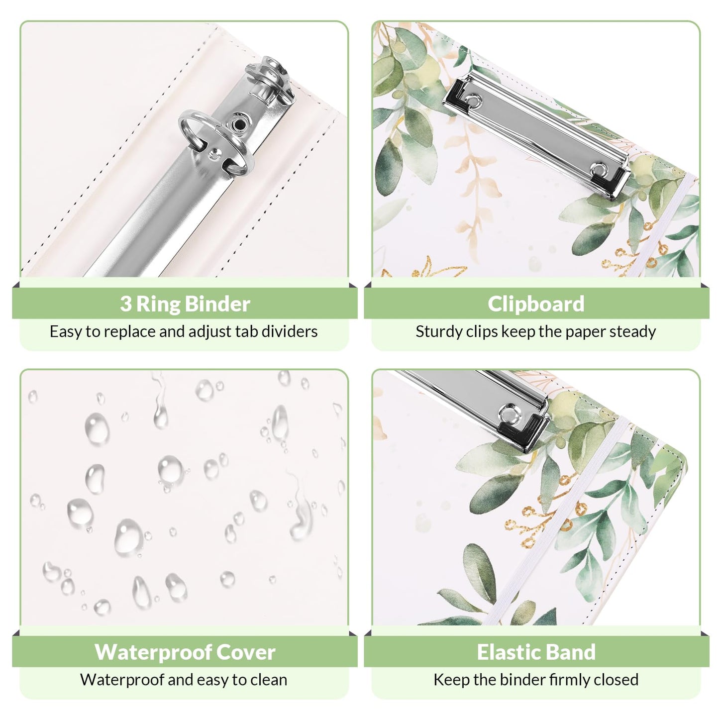 SKYDUE 1 Inch 3-Ring Binder with Clipboard, PU Aesthetic Binder with 5 Dividers, Notepad, Stickers & Pockets for Work and School (Letter Size)