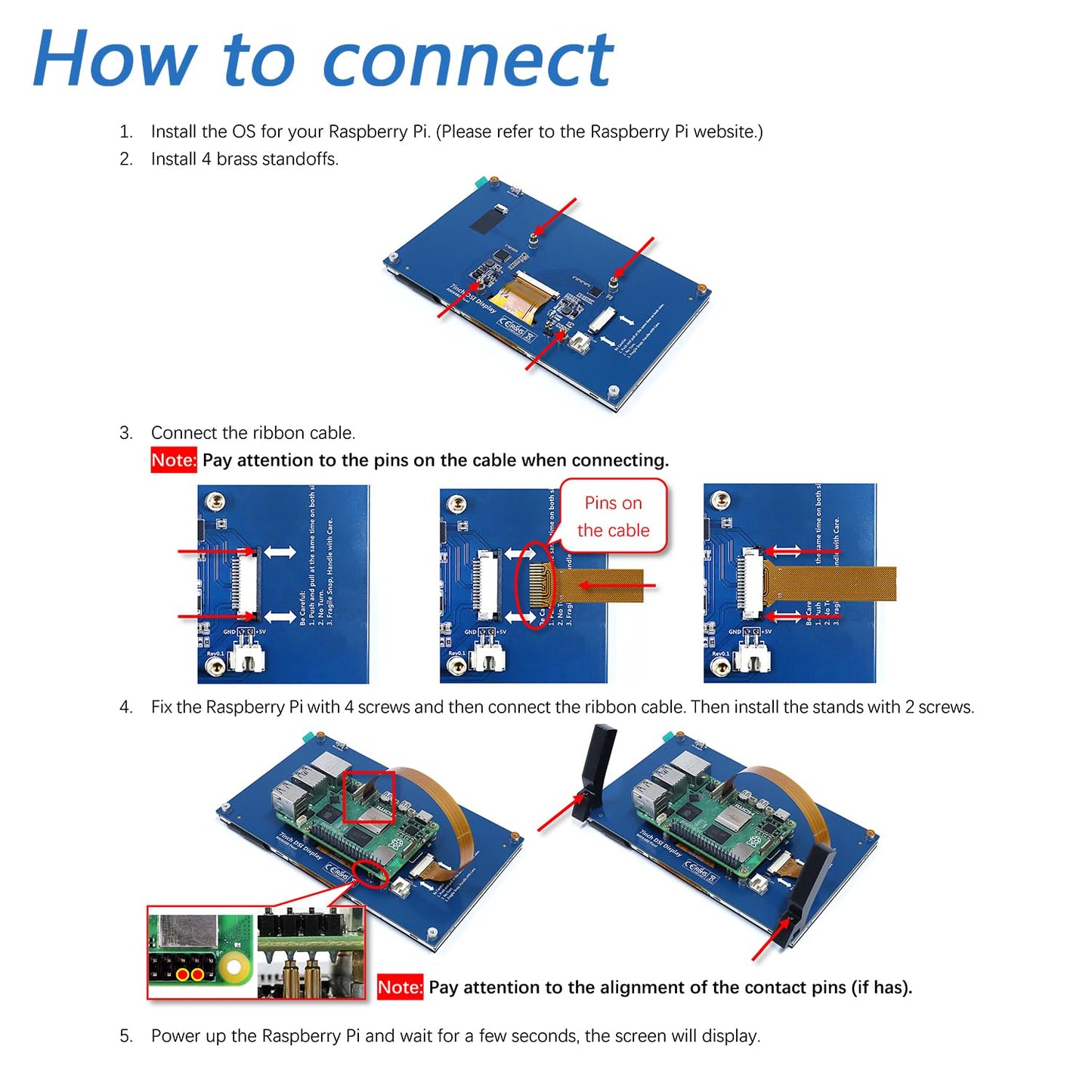FREENOVE 7 Inch Touchscreen Monitor for Raspberry Pi 5 4 B 3 B+ A+, 800x480 Pixel IPS Display, 5-Point Touch Capacitive Screen, Driver-Free MIPI DSI Port