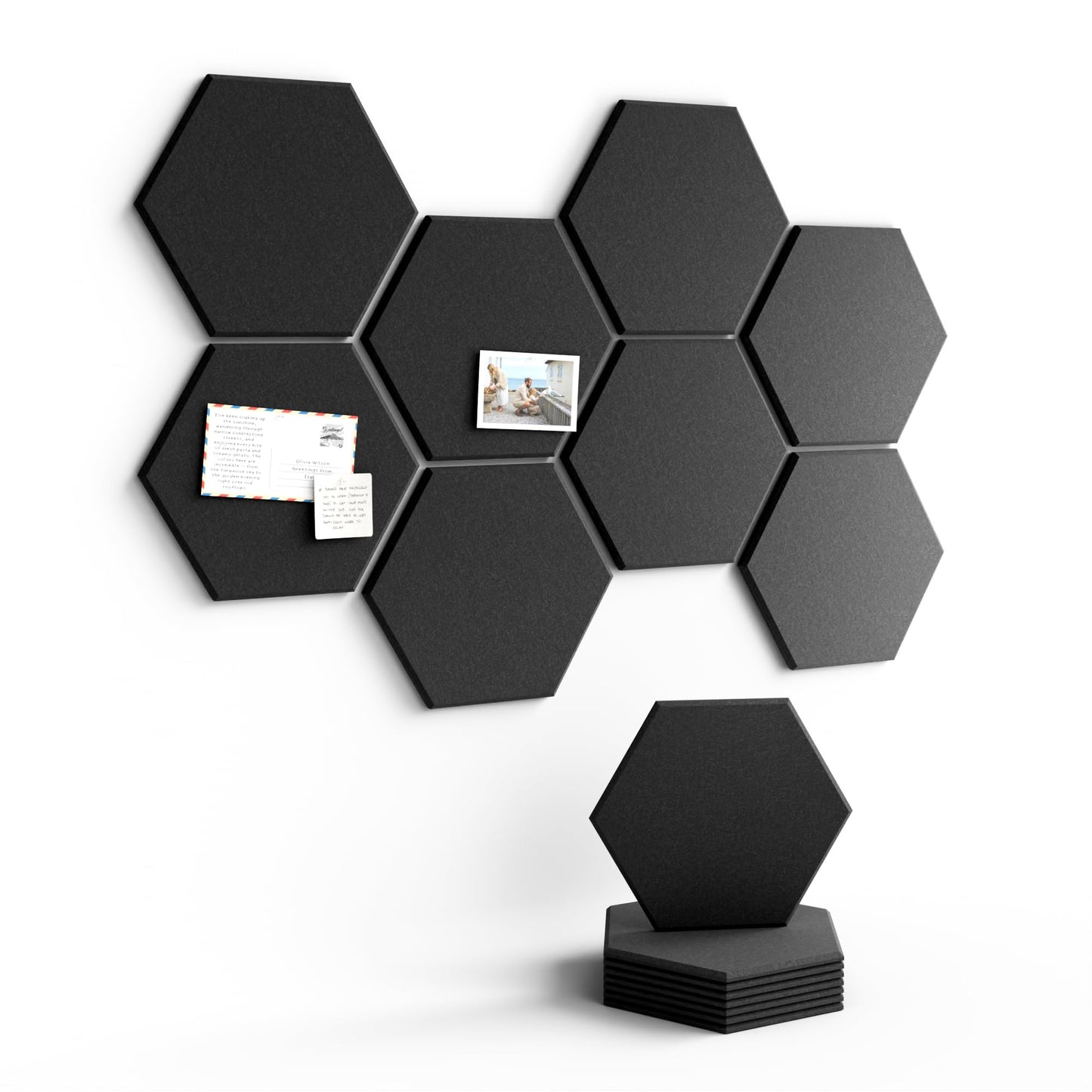 Fluxynara Hexagon Cork Board Alternative for Walls Decor-8-Pack Felt Bulletin Board Tiles,with 30 Pushpins,50 Adhesive Tabs for Office,Classrooms & Home Pin Board Felt Board-Black