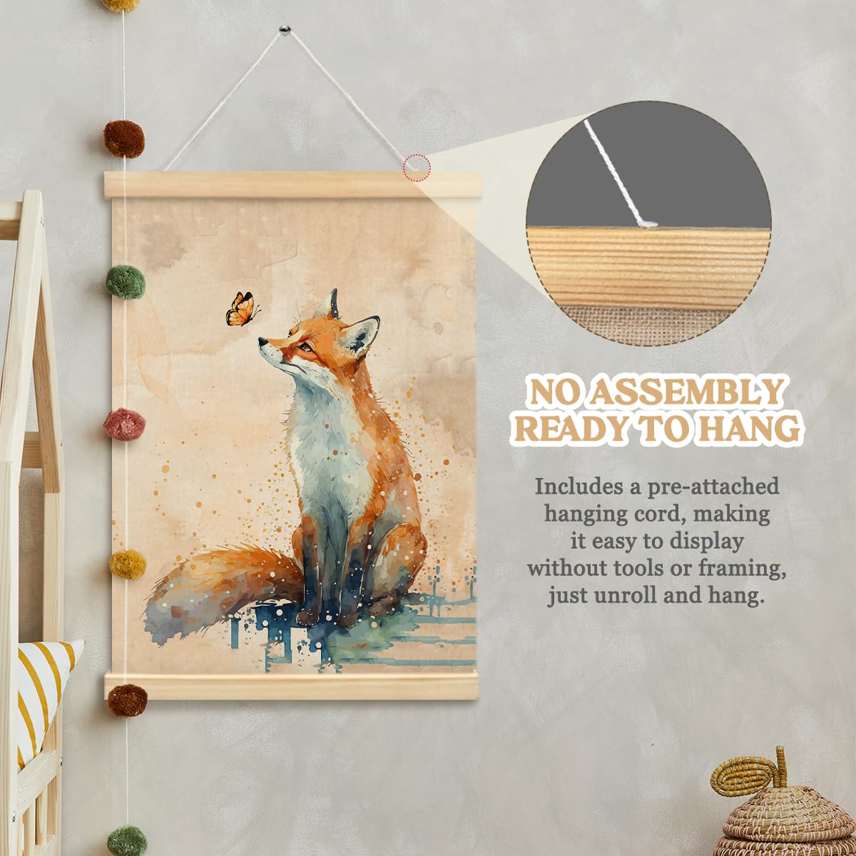 MOFUYU Fox Wall Art Decor,Fox Gifts,Fox Gifts for Girl Women, Animal Framed Wall Art for Bedroom Living Room Kids Nursery, 12x16 Posters Framed with Wood Hanger