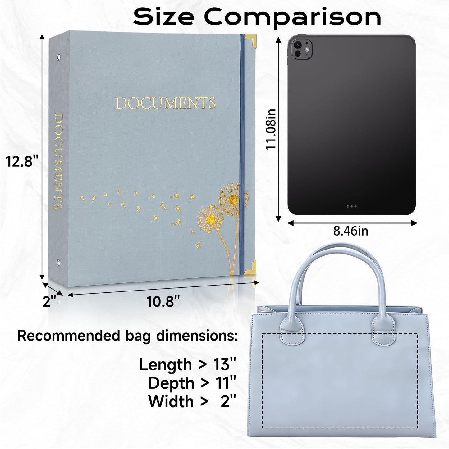 XKDOUS Important Document Organizer with 9 Pockets, Aesthetic Folio Folders 3-Ring Accordion Storage Binders Linen Expanding File Folder for A4 Papers, Documents and Files