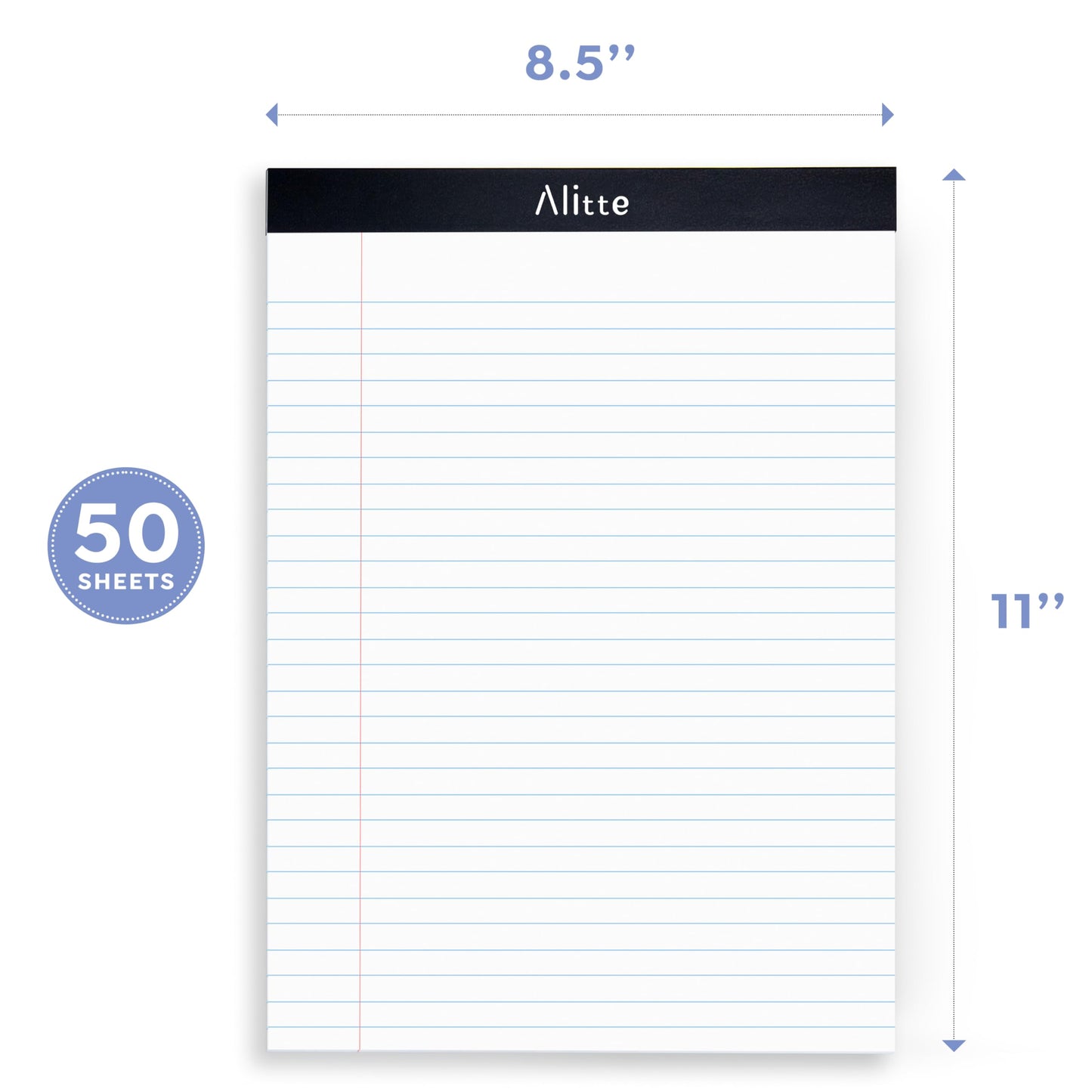 Alitte Legal Notepads 8.5 x 11, Pack of 3 - Perforated Wide Ruled Writing Pad - Premium Thick Paper, No Ink Bleeding - Blank Legal Pads For Home, Office, School, Business - 50 Sheets Per Notebook