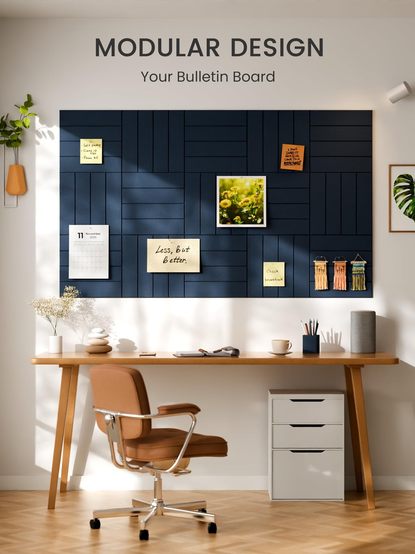 Bumusty Large Cork Board Alternative-36 x 24" Felt Bulletin Board Tiles, with 30 Pushpins, 40 Adhesive Tabs, Bold-Stripe 6-Pack, Cork Boards for Office Push Pin Board Felt Board-Carbon Blue