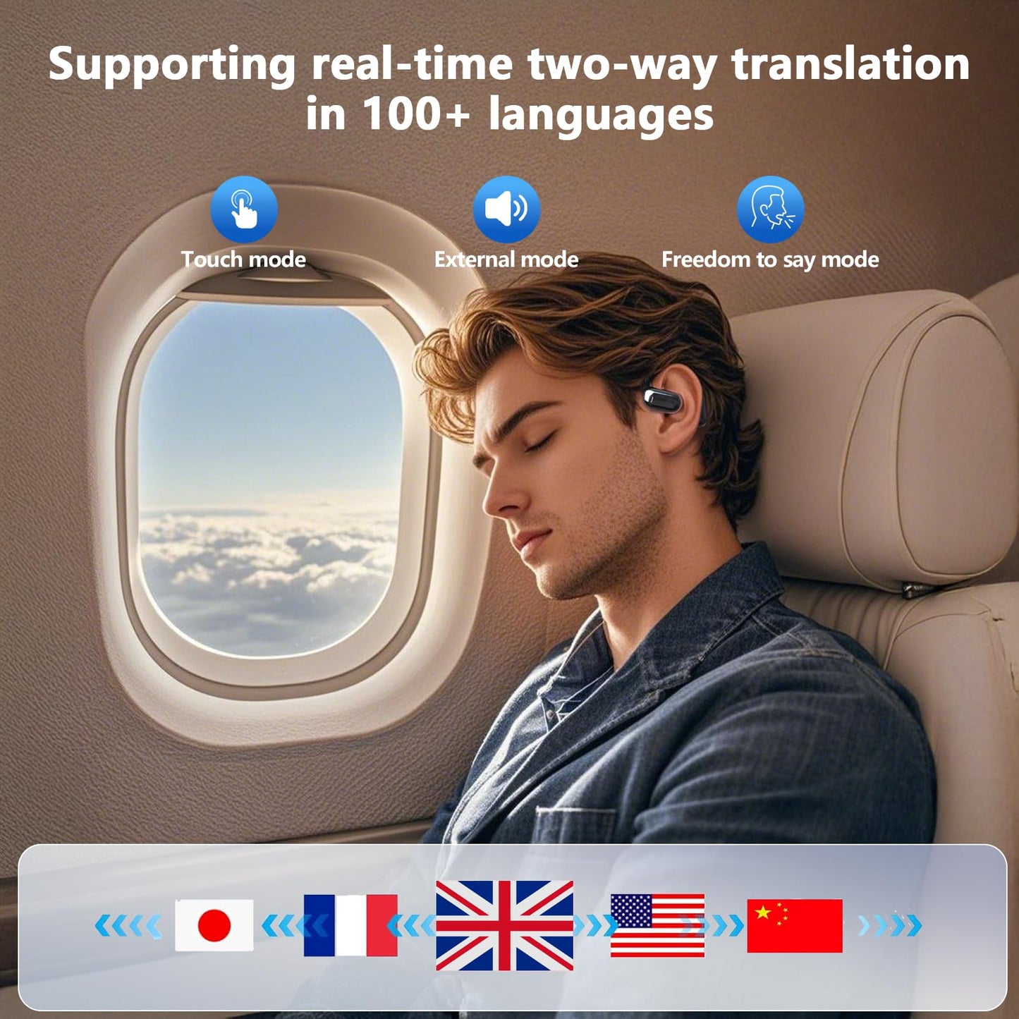 Translation Earbuds Real Time - AI 144 Language Translator Earbuds, Audifonos Traductores Inglés Español, 3-in-1 Translating Device, Translate Ear Buds for Travel Learning with Charging Case Black