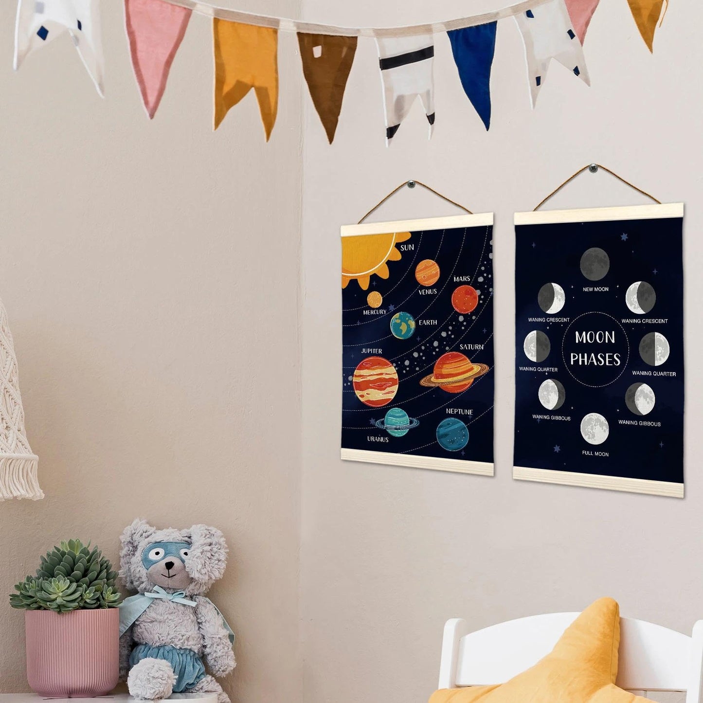 LKETW Space Nursery Poster Hanger Frame 12x16 Inch, Solar System Galaxy Wall Art Posters for Classroom, Space Educational Hanging Banner Decor for Kids Boy Girl Nursery Room Bedroom Playroom, Set of 2