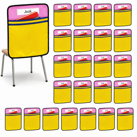 24Pcs 17 * 19 Inch Classroom Seat Back Organizer, Back to School Chair Pockets with Name Tag, Chair Hanging Bag Seat Sacks Suitable for Families Kindergarten Primary School After-School Care Room