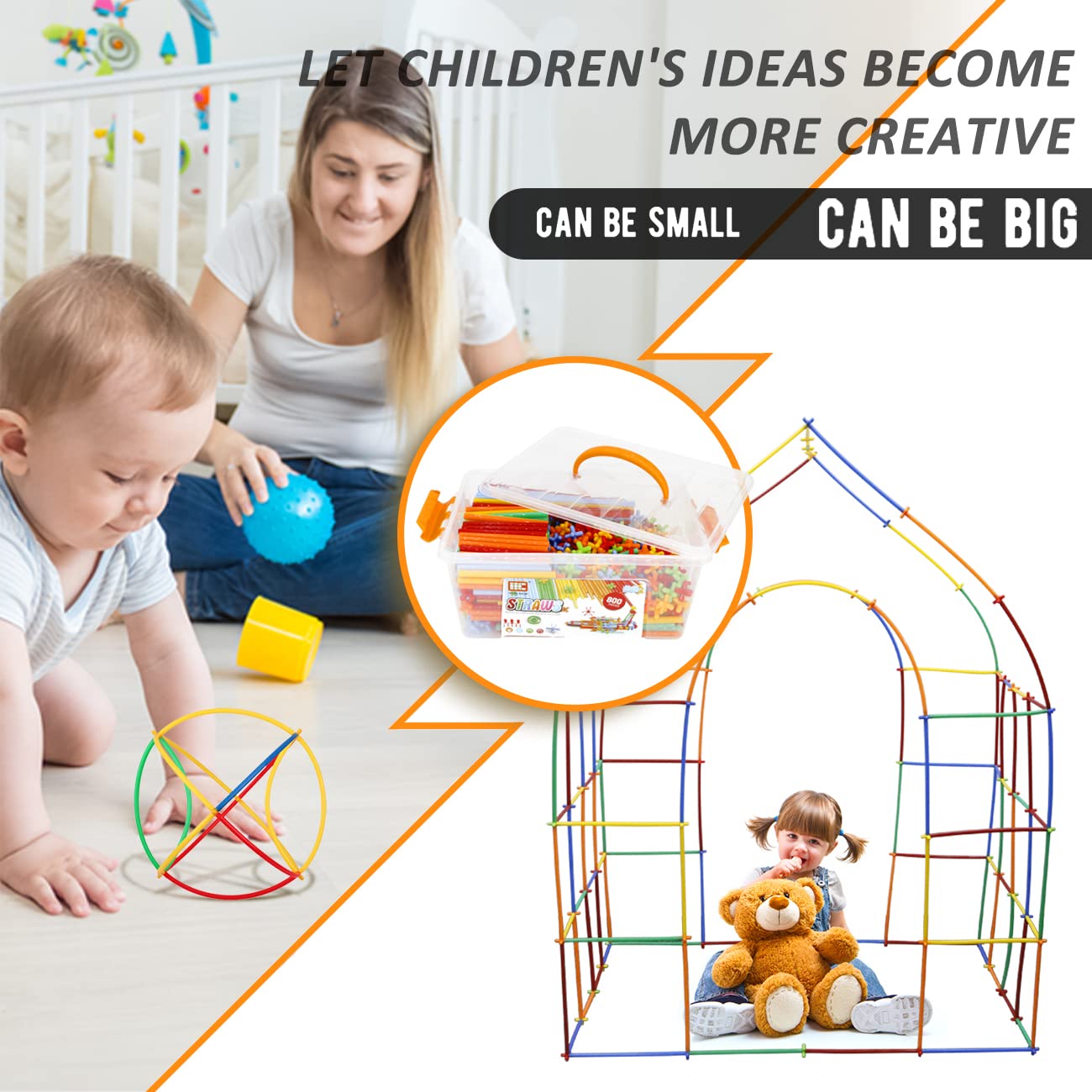Ggiibro Straw Constructor Toys 600Pcs STEM Building Toy Interlocking Plastic Engineering Thin Tube Blocks Educational Kit for 3 4 5 6 7years Kids Boys and Girls Gift Preschool Toy with Storage Box