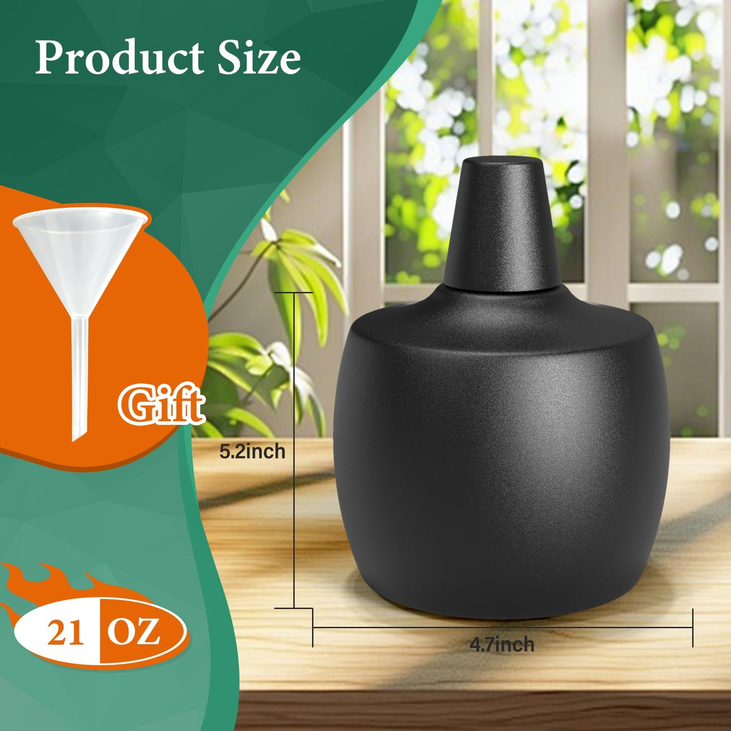 MQKIWAO 4-Pack Citronella Tabletop Torches, 21 oz Metal Oil Burner Candles for Outdoor Use, Black, Model ZMYG-4P