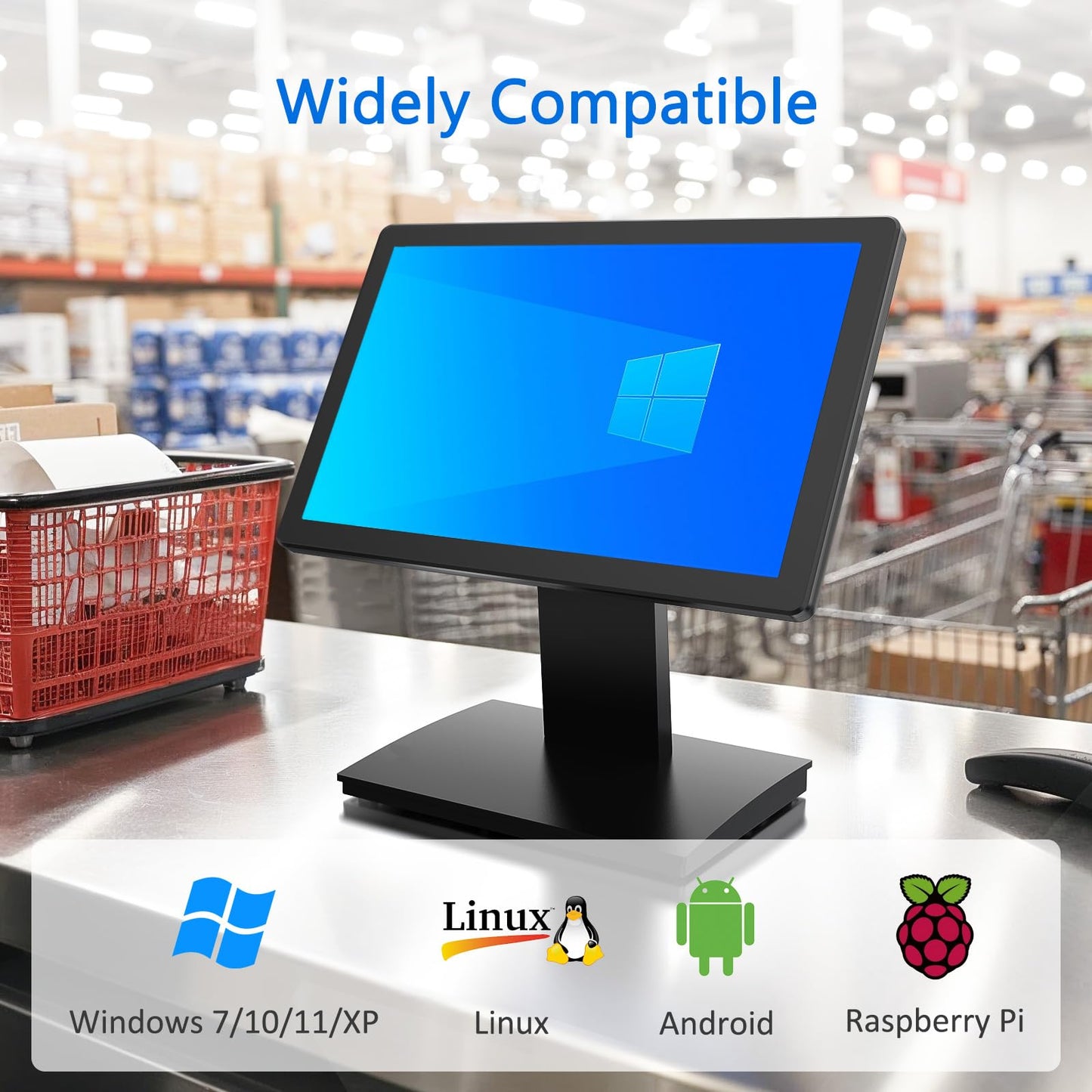 NewHail 15-inch Touchscreen POS Monitor, HDMI/VGA Capacitive Screen Display with Heavy-Duty Metal Stand for Retail, Restaurant, Bar, Gym, Warehouse and POS Systems