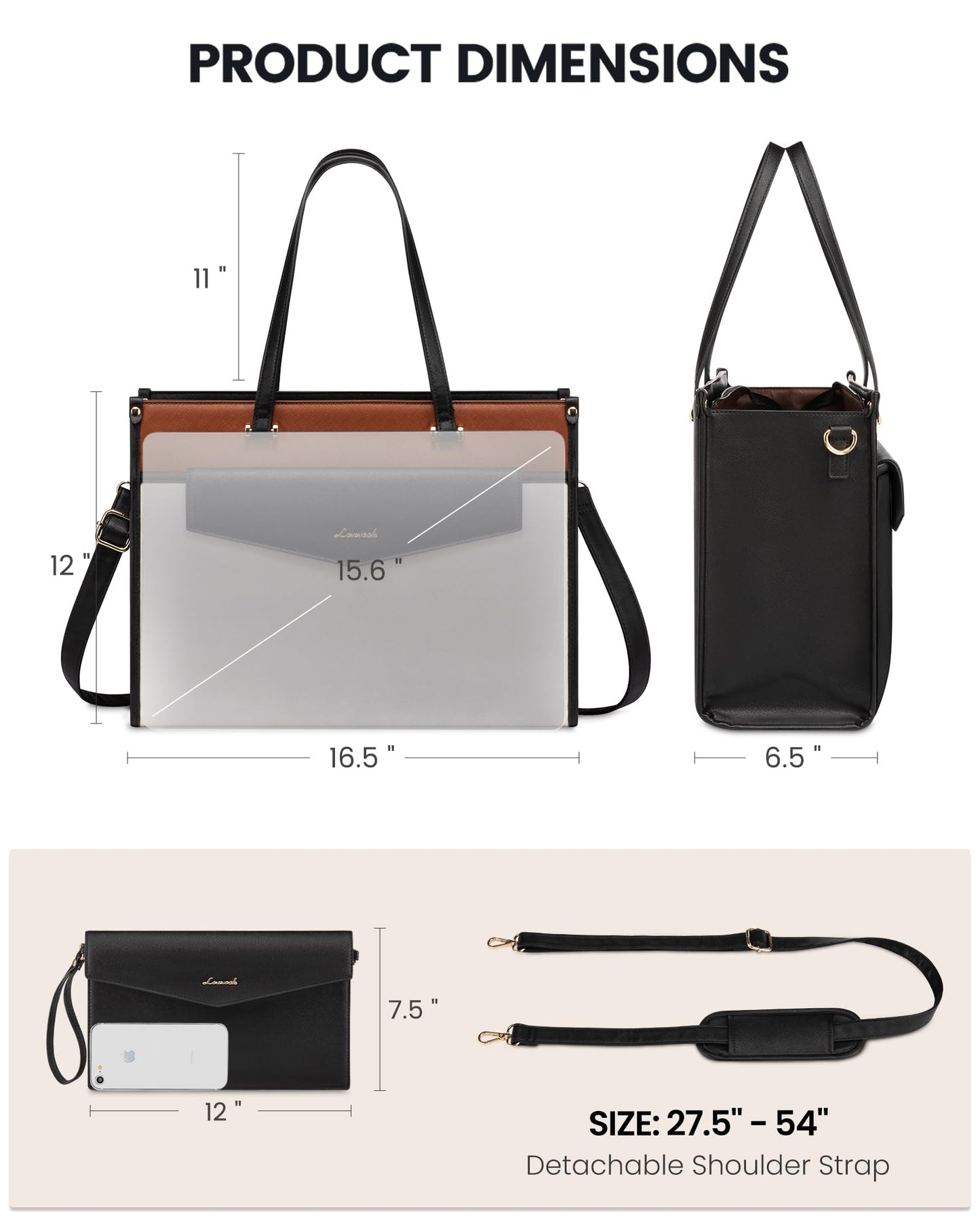 LOVEVOOK Laptop Bag for Women, 15.6'' Laptop Tote Purse 2-in-1 Professional Work Bag Business Briefcase with Clutch Purse, Waterproof Leather Computer Handbag for Teacher Office Travel