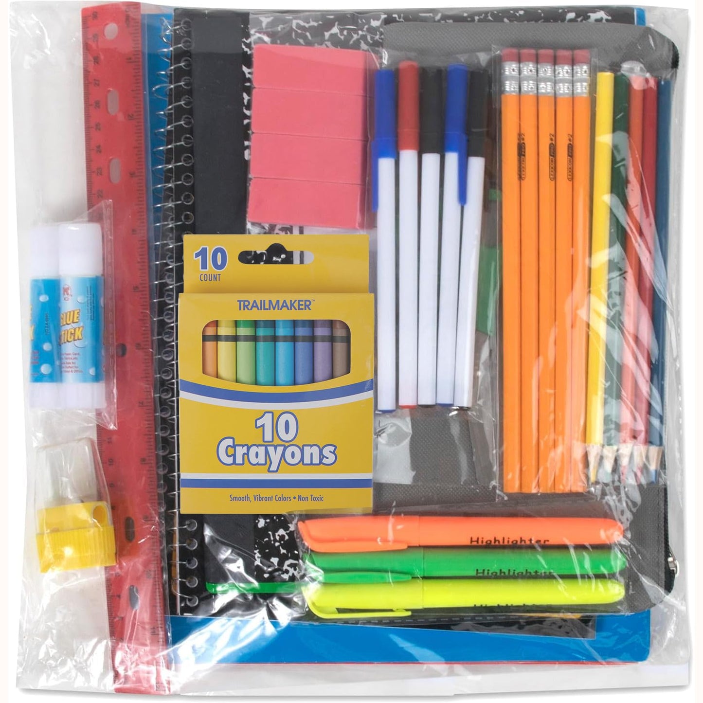Trail maker School Supplies Kit 45 Piece School Supply Kit Grades K-12 – Back to School Essentials Includes Folders Notebooks Pencils Pens and Much More!