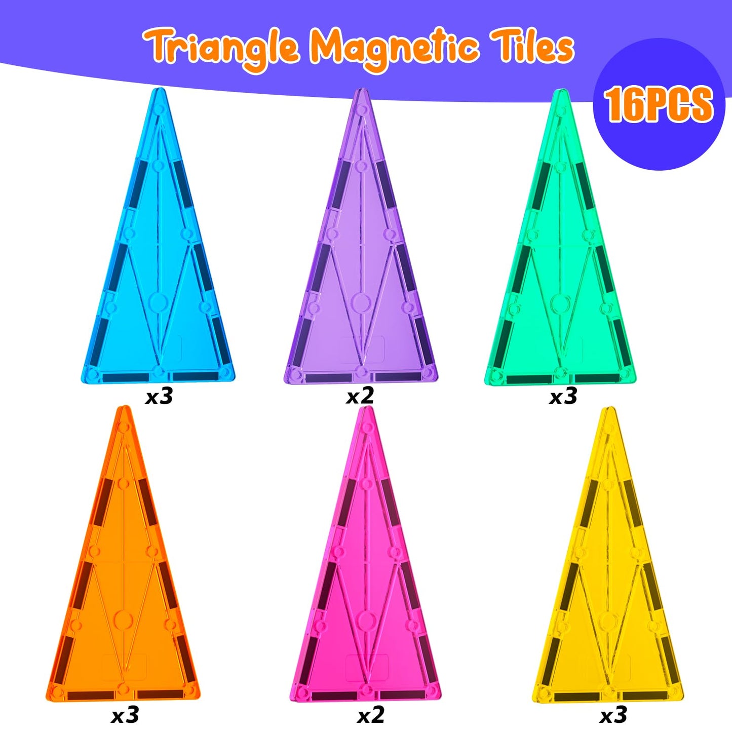 NEOFORMERS Magnetic Tiles Building Block Set: 16PCS Isosceles Triangle Expansion Pack Construction Building Blocks, Starter Set for Kids Ages 3+
