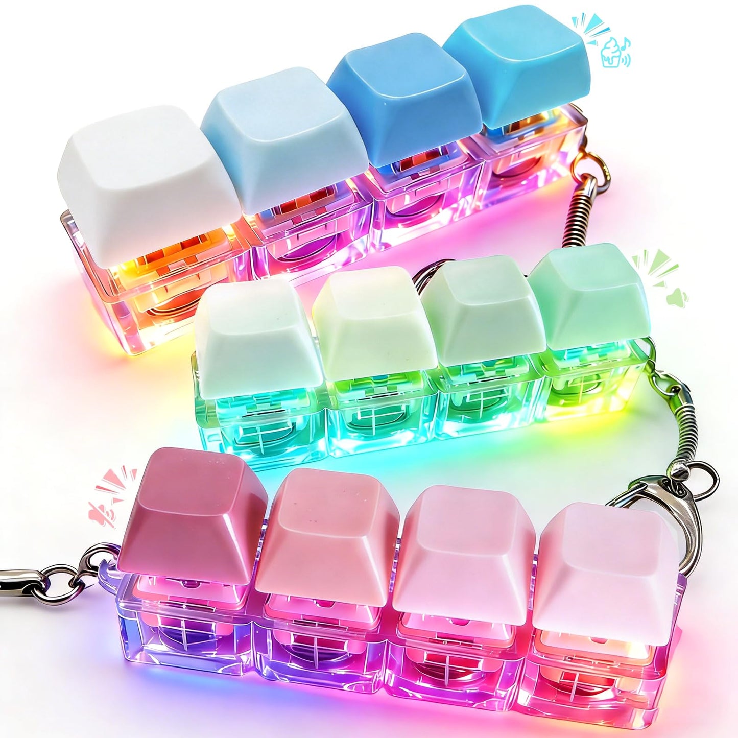 SOMAREM 3 Pcs Keyboard Fidget Toy - Clicky, Creamy & Silent Fidget Keyboard Clicker with Led Lights, Keyboard Fidget Keychain Toys for Boost Focus & Stress Relief Fidget Gifts Easter Basket Stuffers