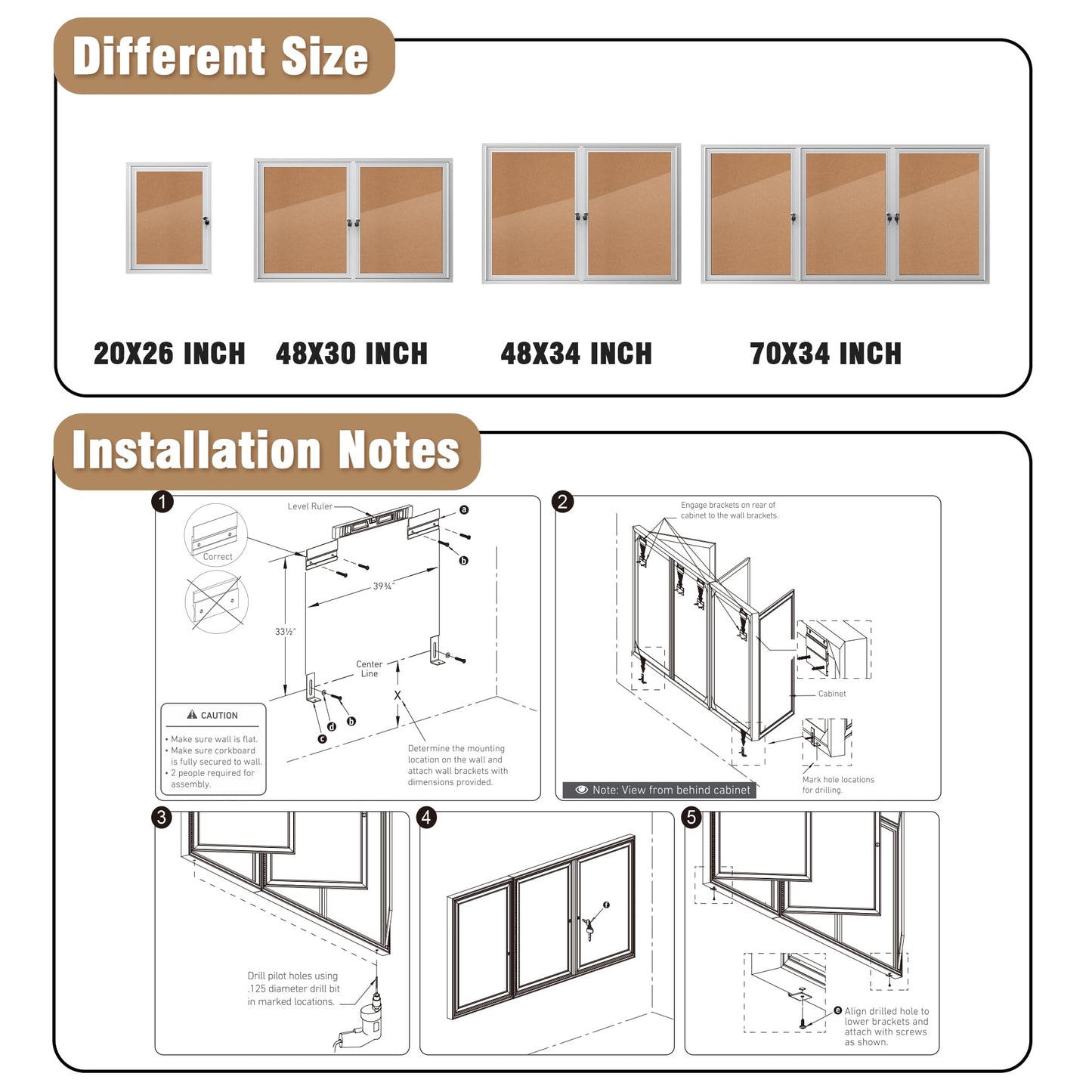 Mifuro 70"x34" Enclosed Bulletin Board, Outdoor Lockable Weather-Resistant Aluminum Cork Noticeboard for School & Office, Silver Frame w/Cork