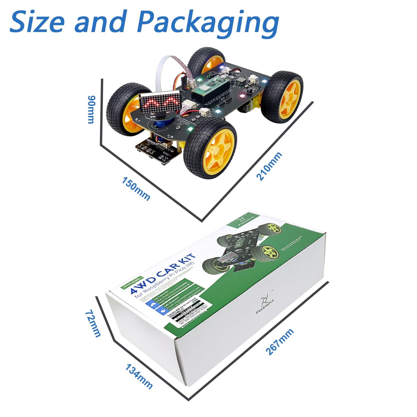 Freenove 4WD Car Kit for Raspberry Pi Pico W (Included) (Compatible with Arduino IDE), Dot Matrix Expressions, Obstacle Avoidance, Line Tracking, Light Tracing, Colorful Light, App