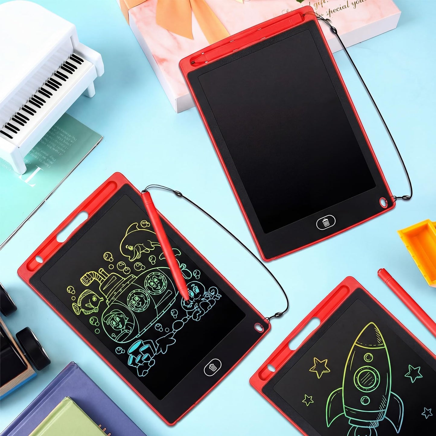 Zhehao 24 Pieces LCD Writing Tablet Doodle Board 8.5 Inch Colorful Reusable Screen Board Pad Reusable Drawing Writing Learning Educational Pad Toys for Girls Boys 8-10 3-10 (Red,Round Style)