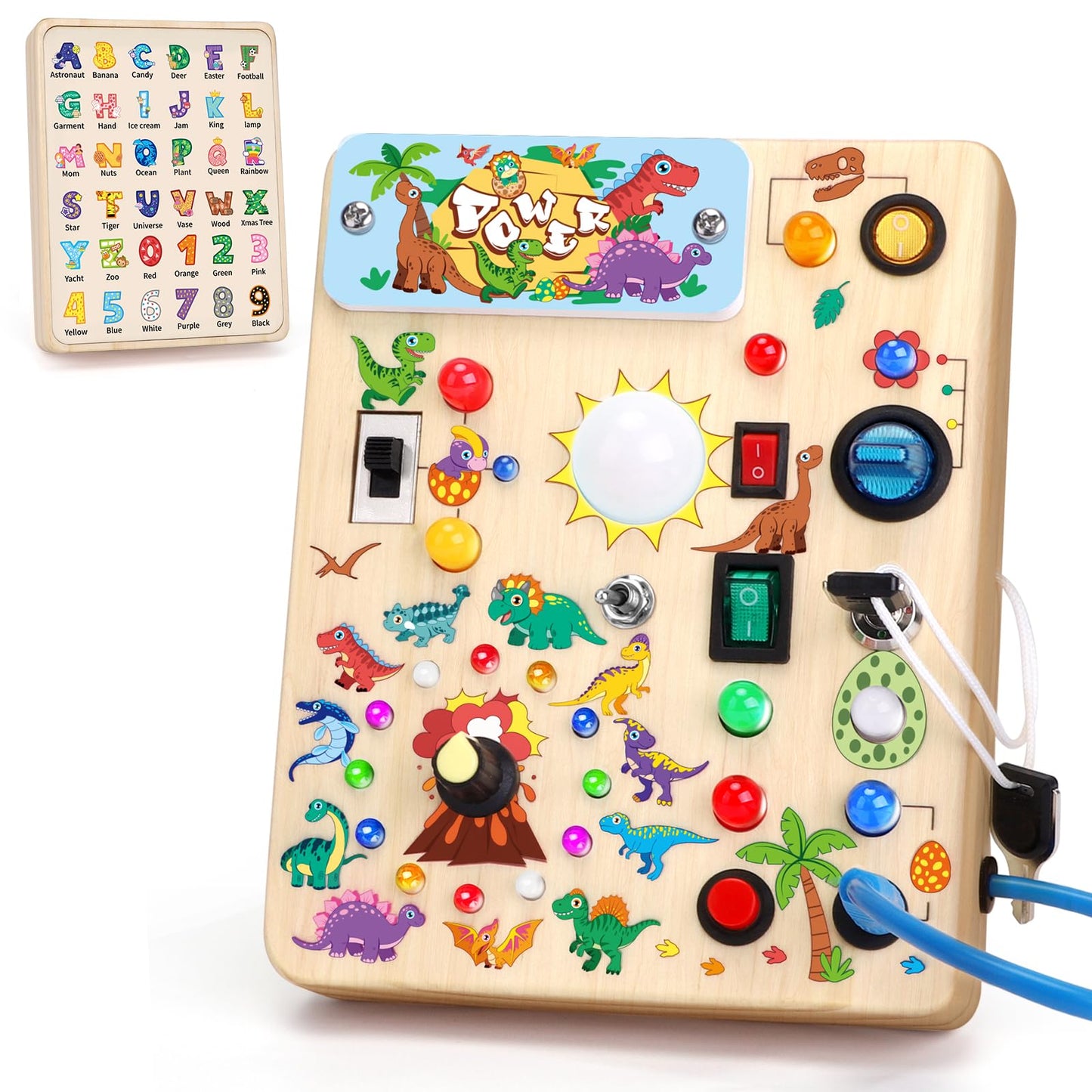 Grarain Busy Board for Toddlers - Montessori Educational Toy for 1-3 Year Old Boys & Girls | Travel-Friendly Sensory Learning Activity | Ideal for Kids with Autism(Dinosaur Busy Board)