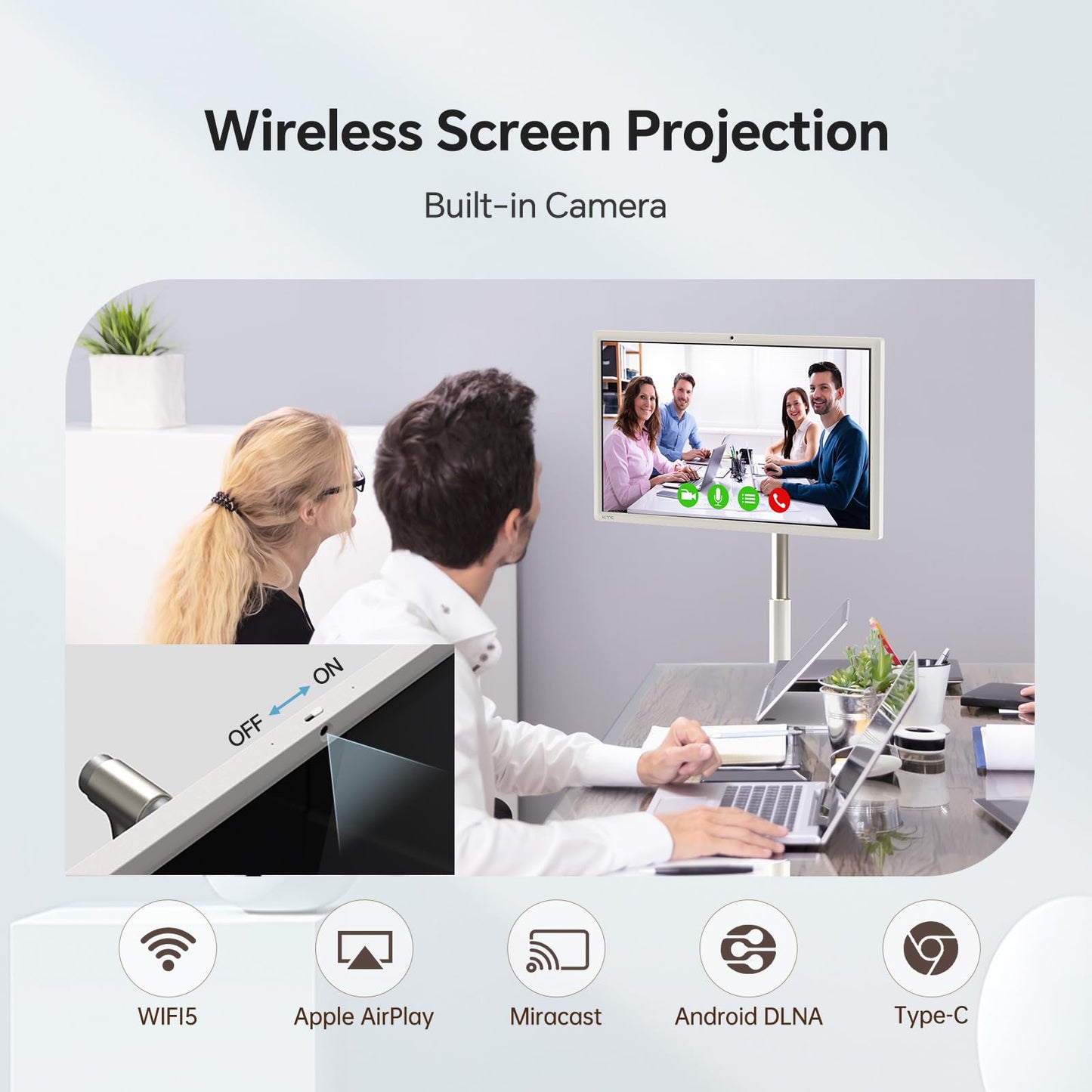 KTC 27" MEGAPAD 1080p Portable TV Touchscreen Monitor, EDLA-Certified Android 14 8G RAM +128G Storage Octa-core CPU Qualcomm Remote Control 9500mAh Battery Full Swivel Rotation Camera