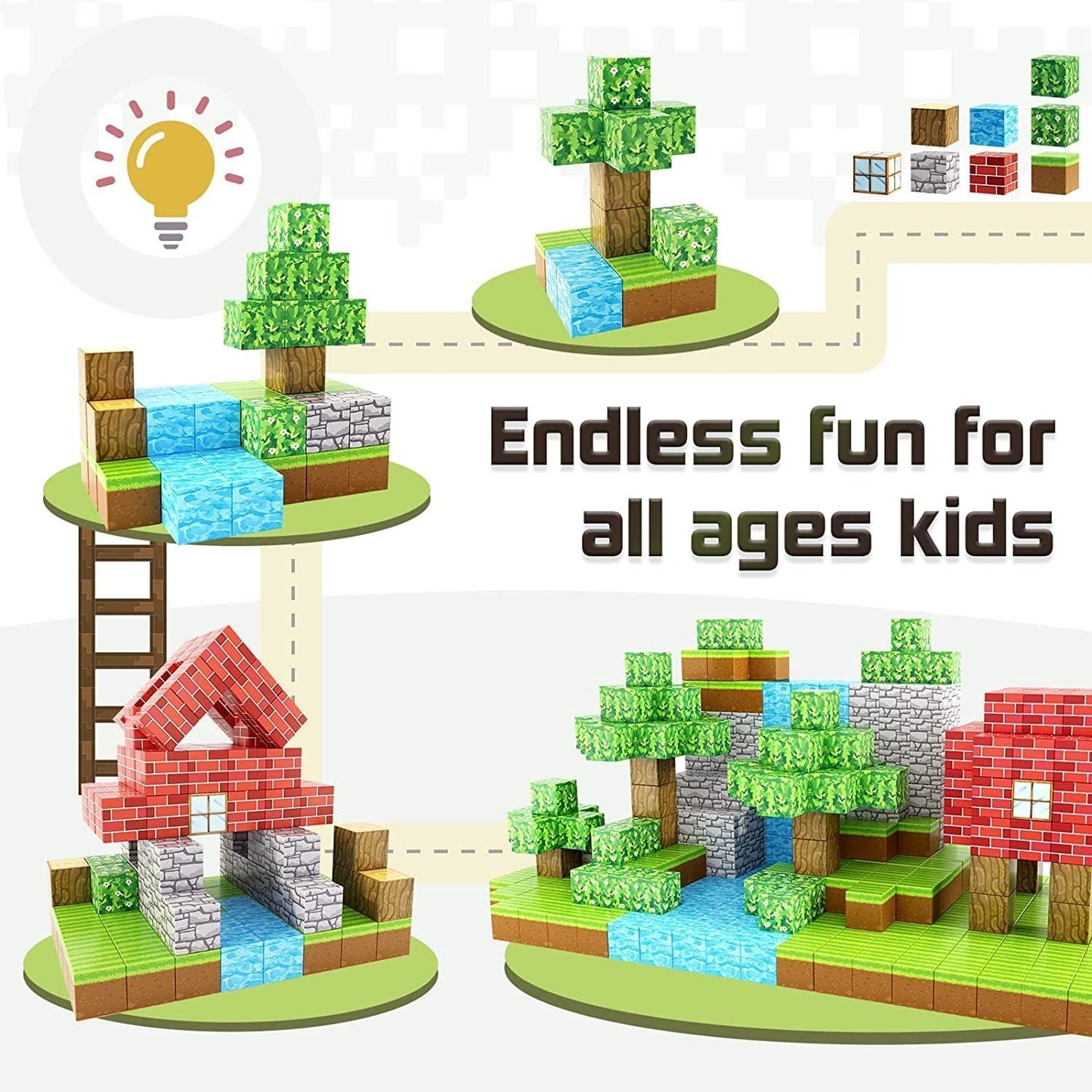 100PCS Large Magnetic Blocks 1 inch Magnets Building Craft, STEM Sensory Toys for Boys Girls 3+, STEM Educational Construction Toys for Kids 3-5 5-7 6-8, Classroom Learning Building Mine Magnet World