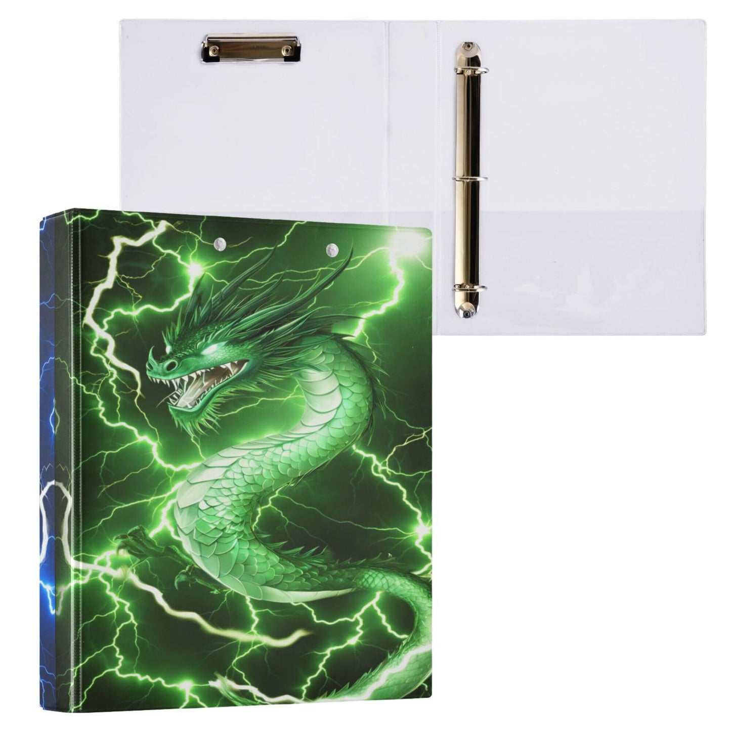 Fire Dragon Round Ring Binders 1.5 Inch Dinosaur Red Green 3 Ring Clipboard Binder for Office School Work Supplies File Folder 200 Sheet Capacity