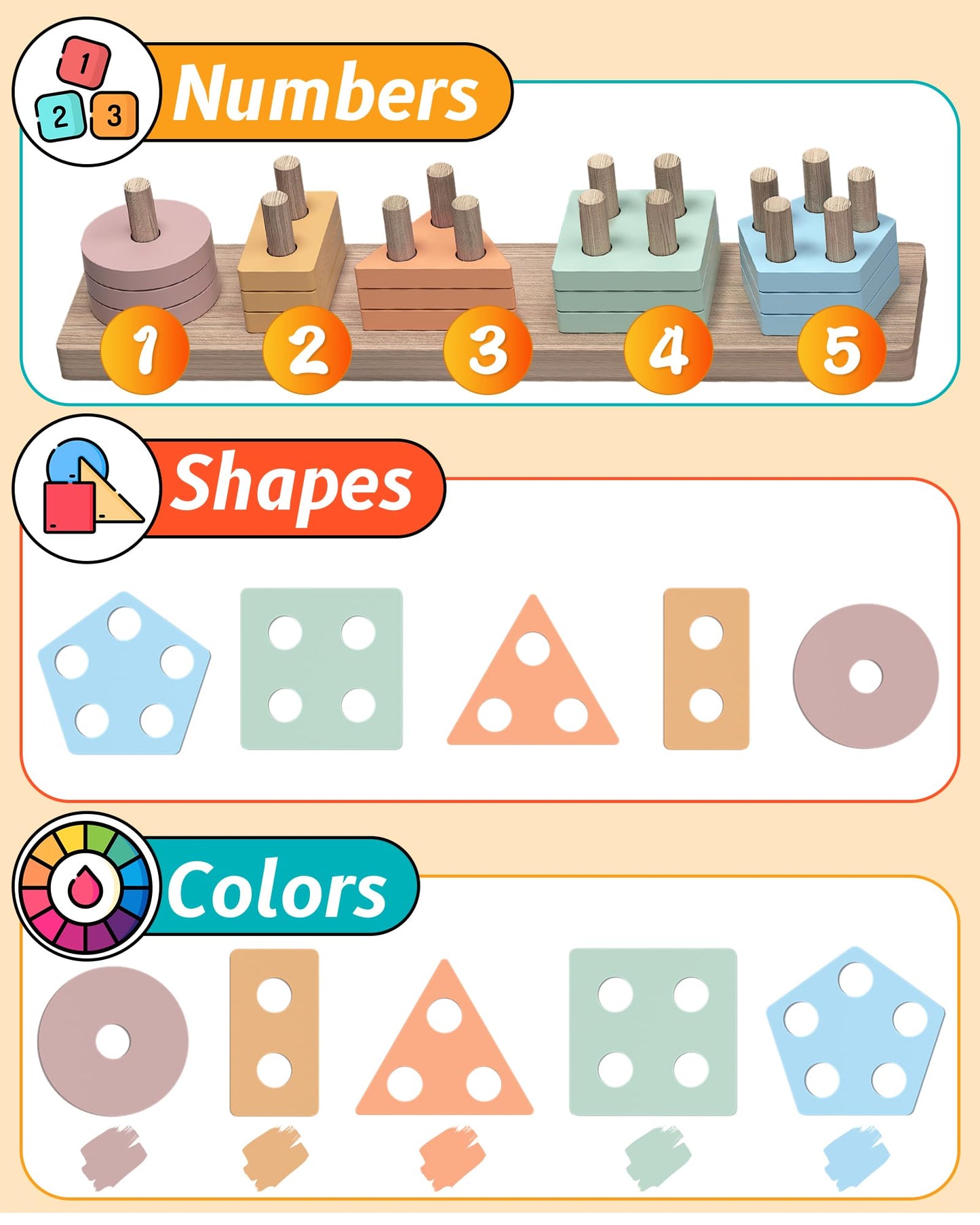 kecristv Montessori Toys for 1 2 Year Old Girl and Boy Birthday Gifts, Shape Sorter Wooden Toys for Toddlers Age 1-3 2-4, Learning Educational Sensory Stacking Toy Toddler Puzzles