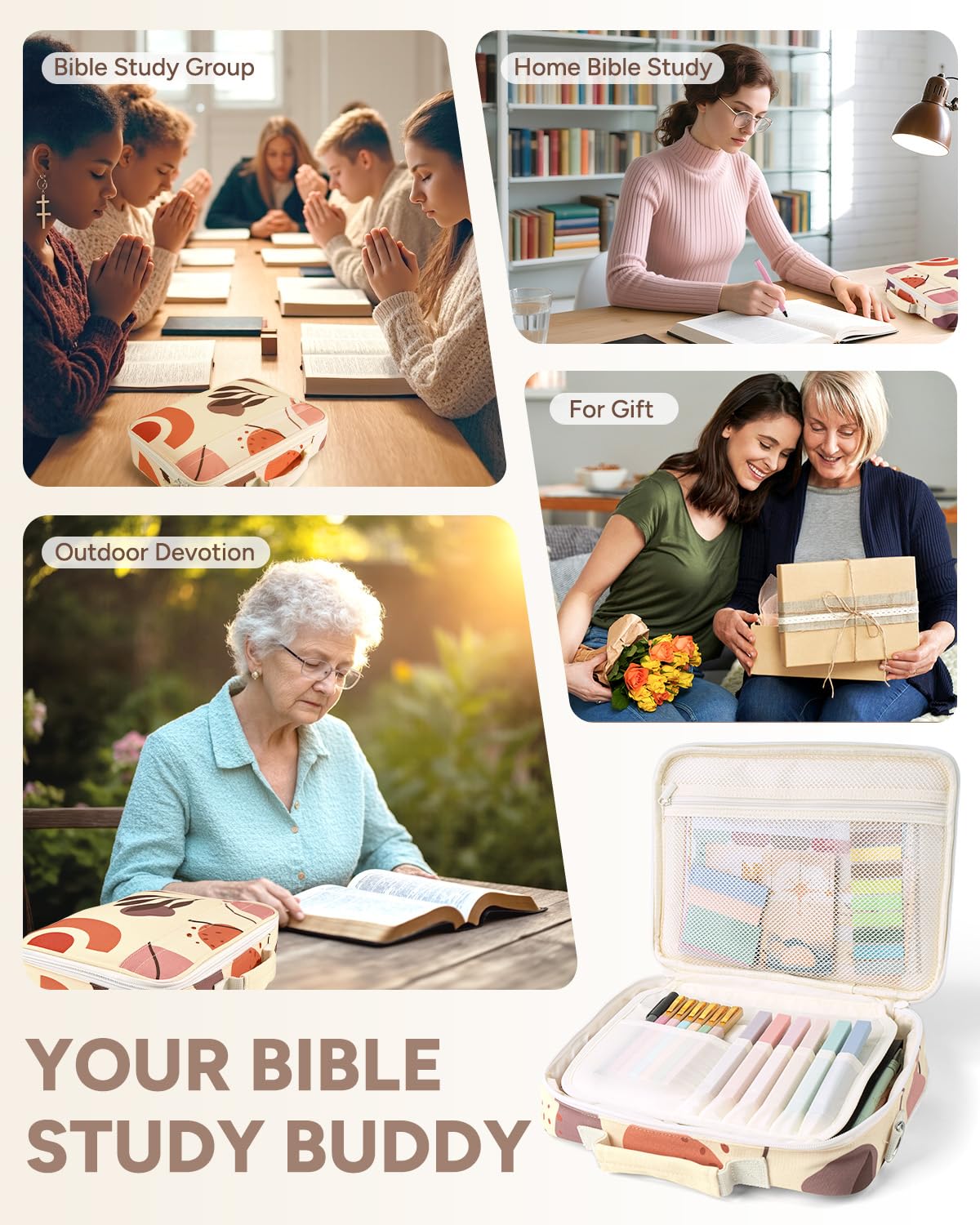 WEMATE 146PCS Bible Journaling Kit with Bag, No Bleed Highlighters and Pens, Tabs, Prayer Cards, Washi Tape, Sticky Notes, Annotation Study Supplies, Christian Gift for Women, College Stationery