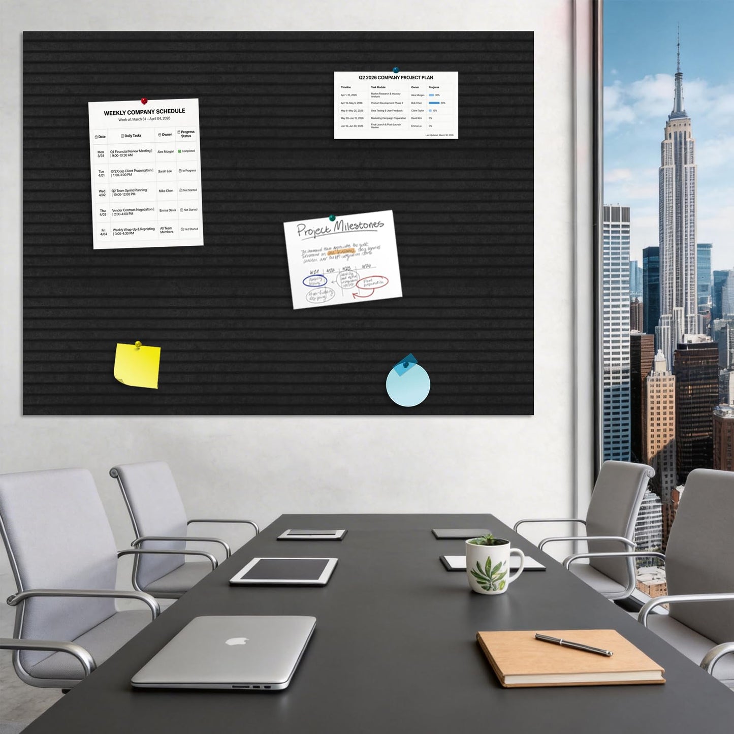 TOMAIX 12-Pack Felt Bulletin Boards (11.8" x 11.8") – Self-Adhesive Wall Tiles with Pushpins; Ideal for Offices, Classrooms, and Home Decor; for Posting Notes, Photos, and Memos(Black)