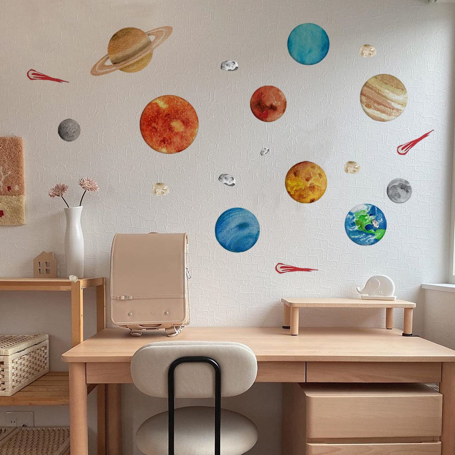 Solar System Wall Stickers for Kids, Universe Space Wall Sticker, Large Size Planet Wall Decal, Space Wall Decor for Bedroom Classroom Playroom Nursery Birthday Gift Idea(M)