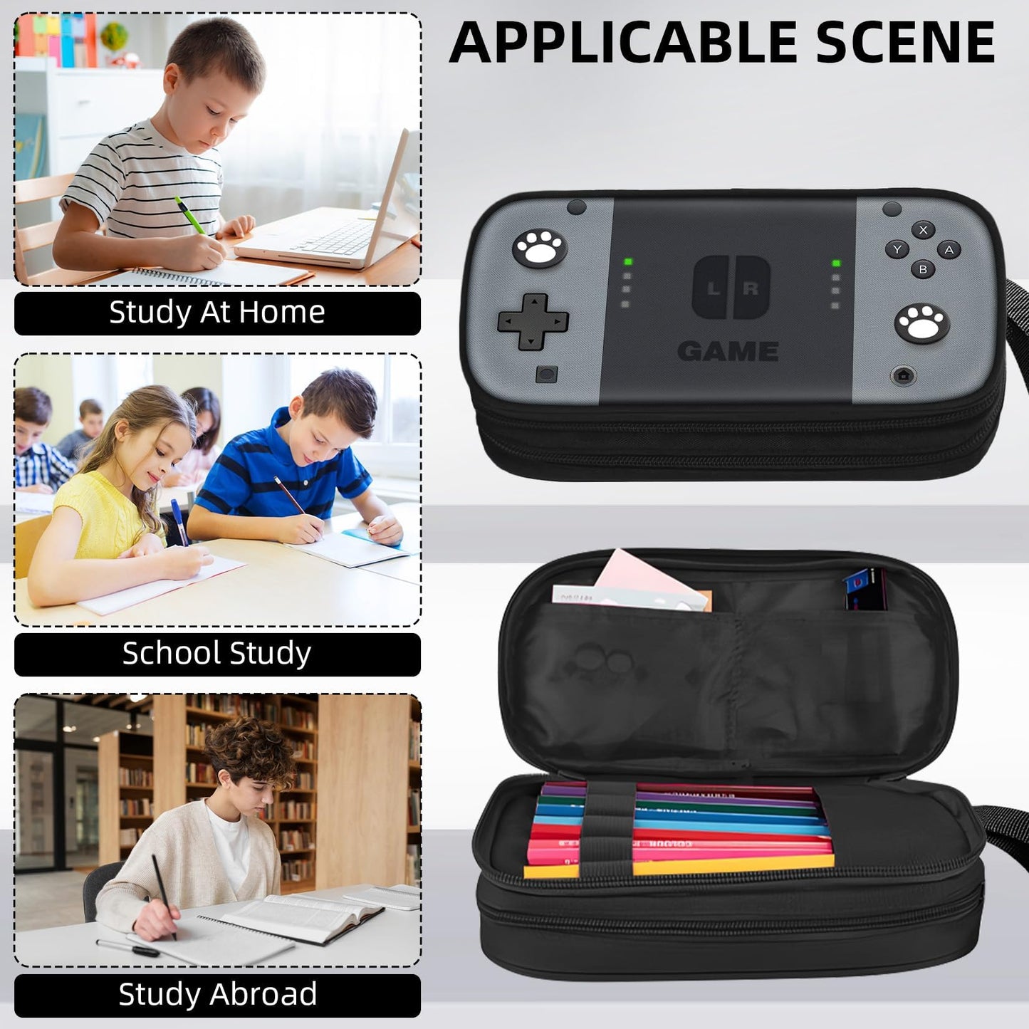 JIRAIKEI Gamer Pencil Case for Boys, Large Boys Pencil Pouch for Kids Teens School, Big Capacity Pen Box Pen Bag Organizer with 2 Compartments & Zipper